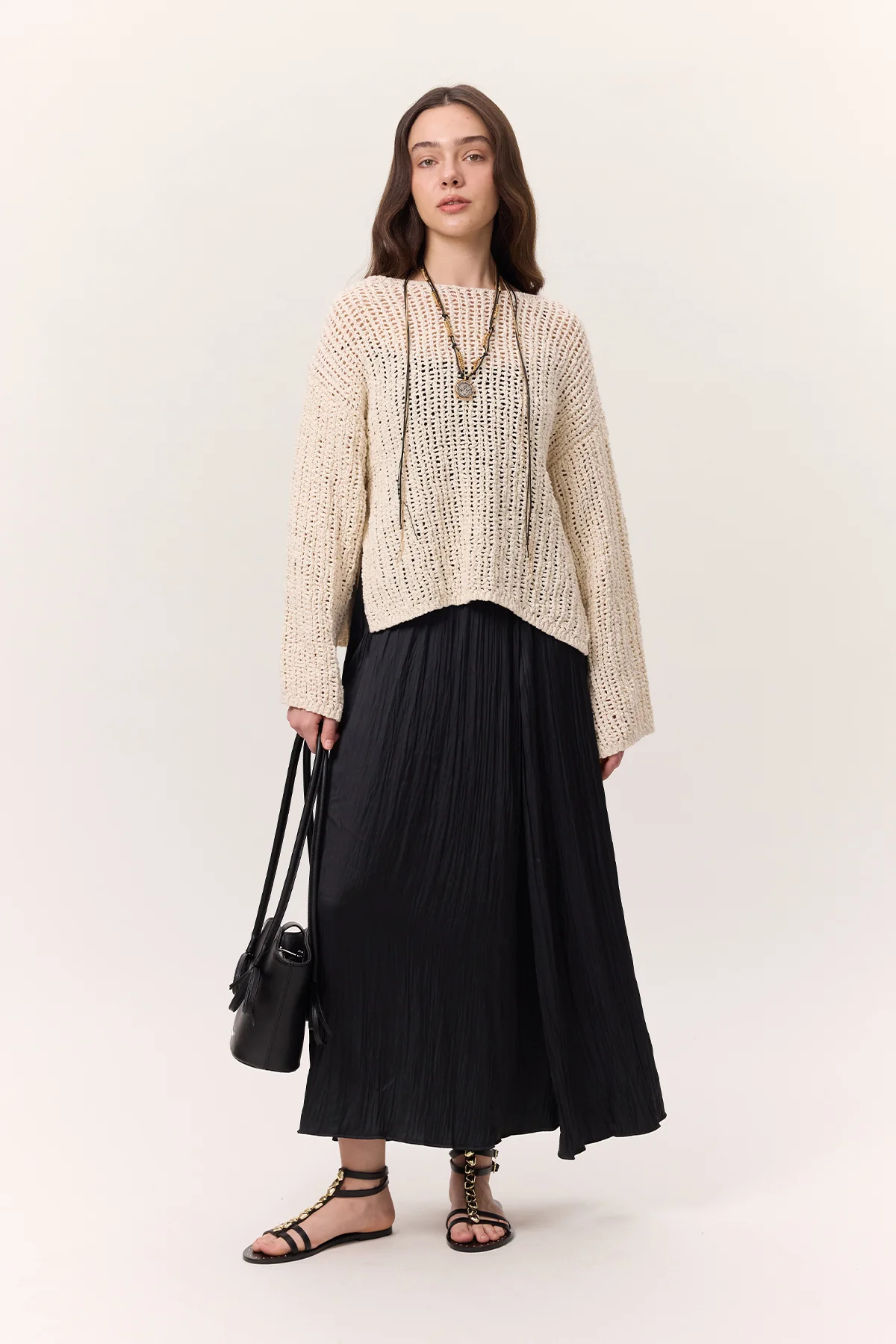 Crush Satin Skirt Smoke