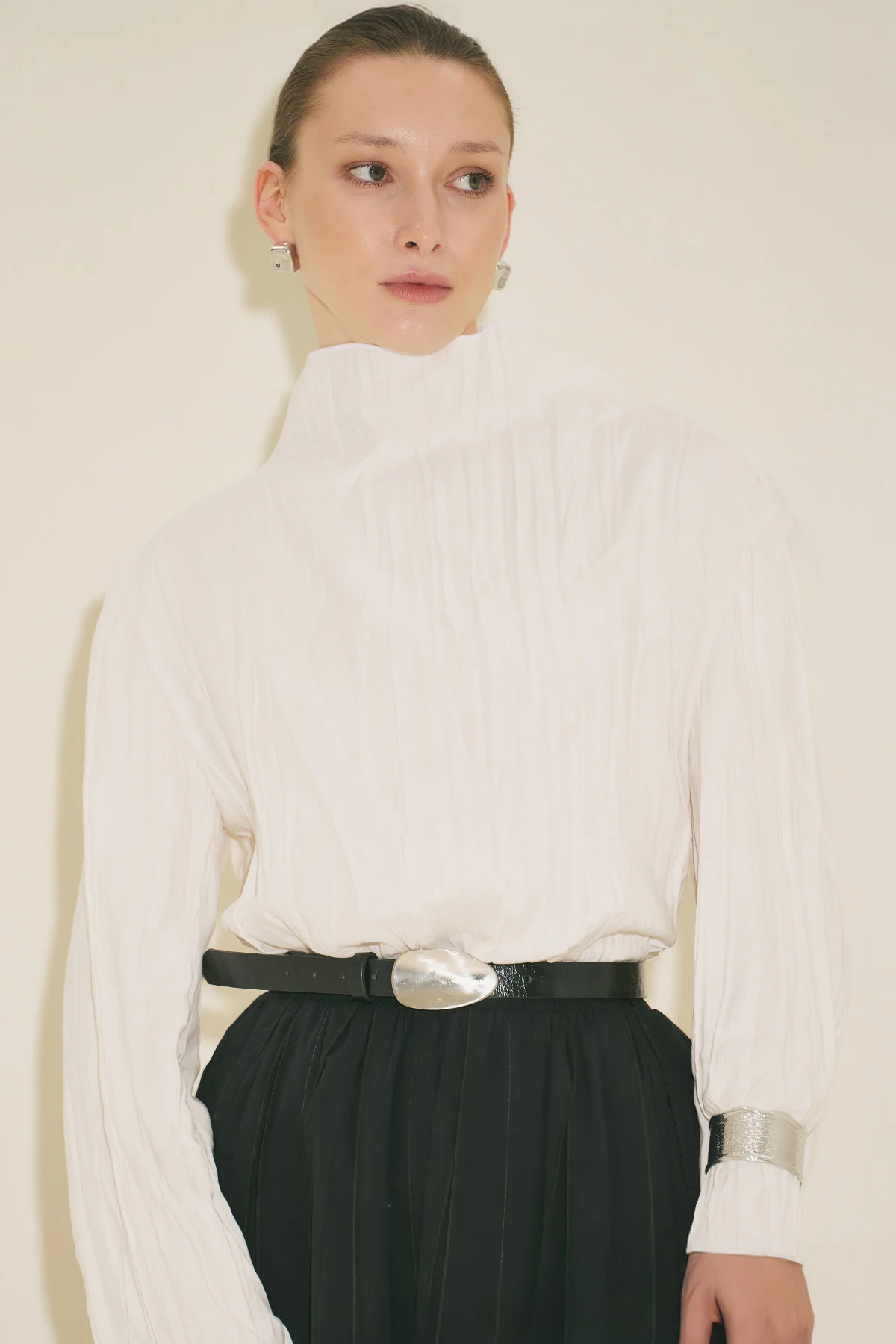 Crush Texture Blouse Ecru - Image 3