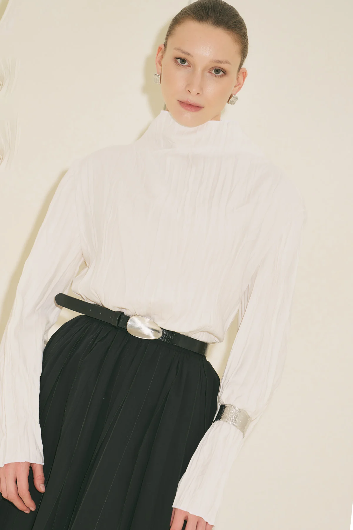 Crush Texture Blouse Ecru - Image 9