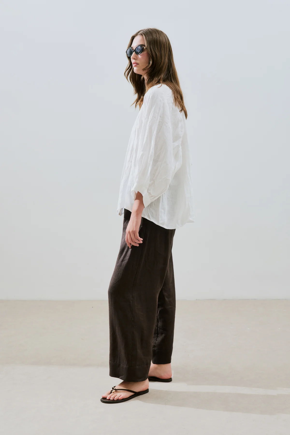 Crushed Linen Button Blouse Ecru - Image 2