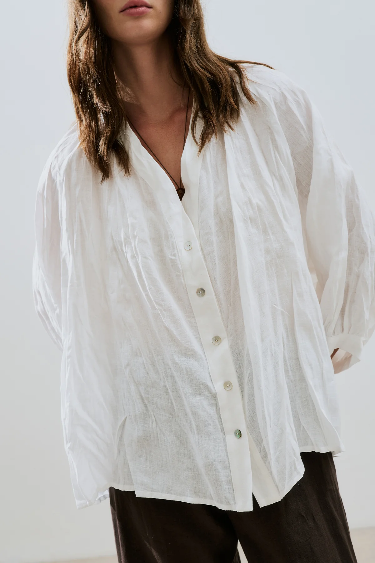 Crushed Linen Button Blouse Ecru - Image 3