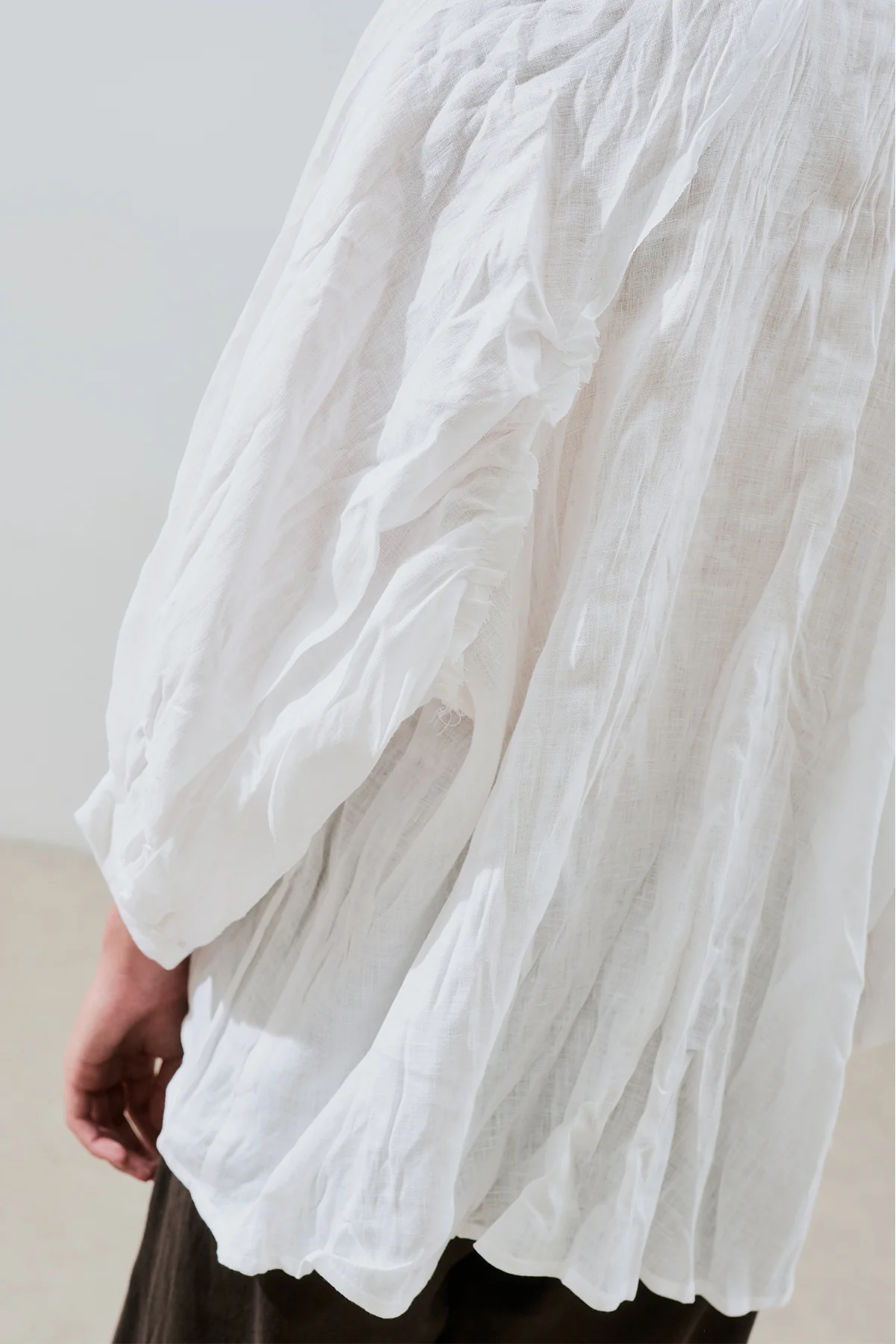 Crushed Linen Button Blouse Ecru - Image 6