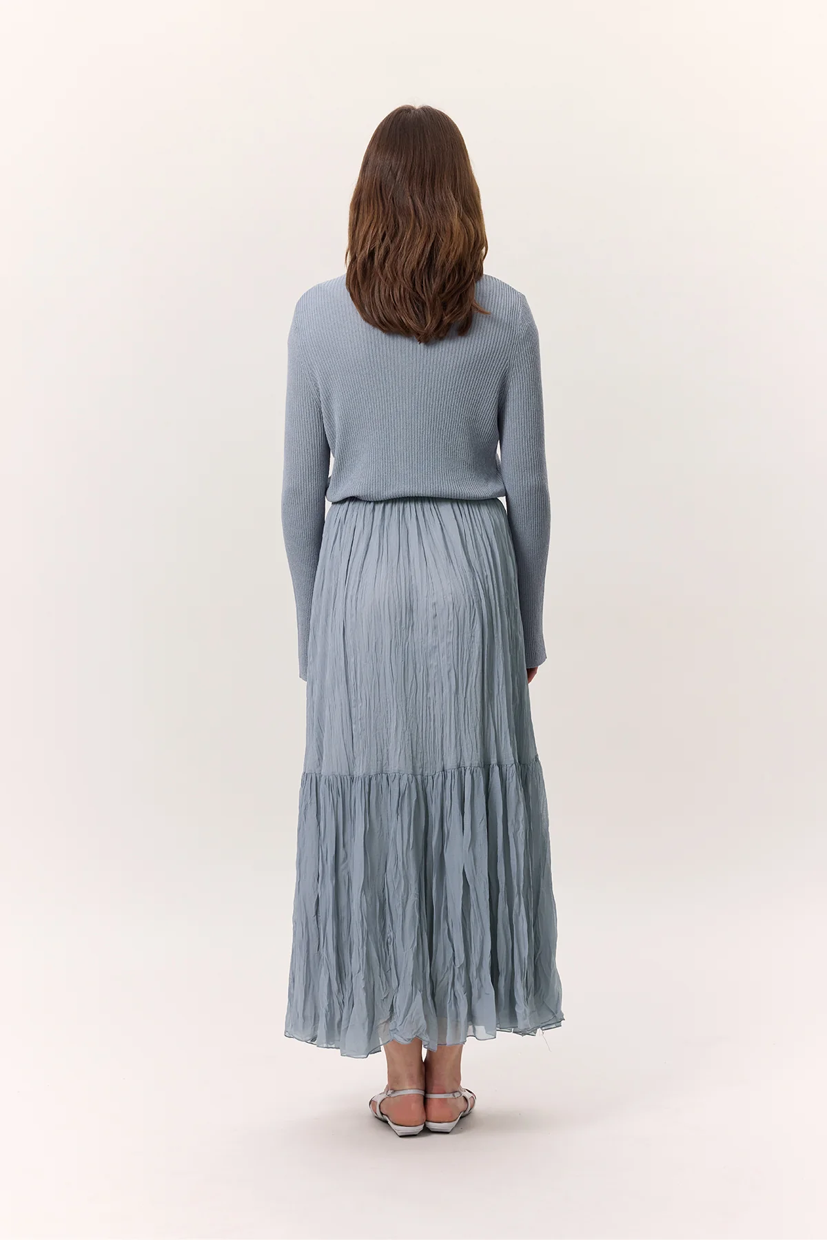 Crushed Pleated Maxi Skirt Blue - Image 7