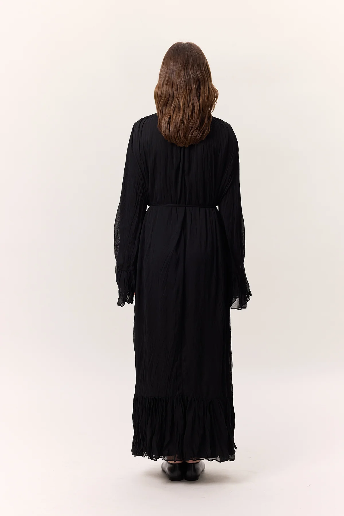 Crushed Pleated Tiered Maxi Dress Black - Image 8