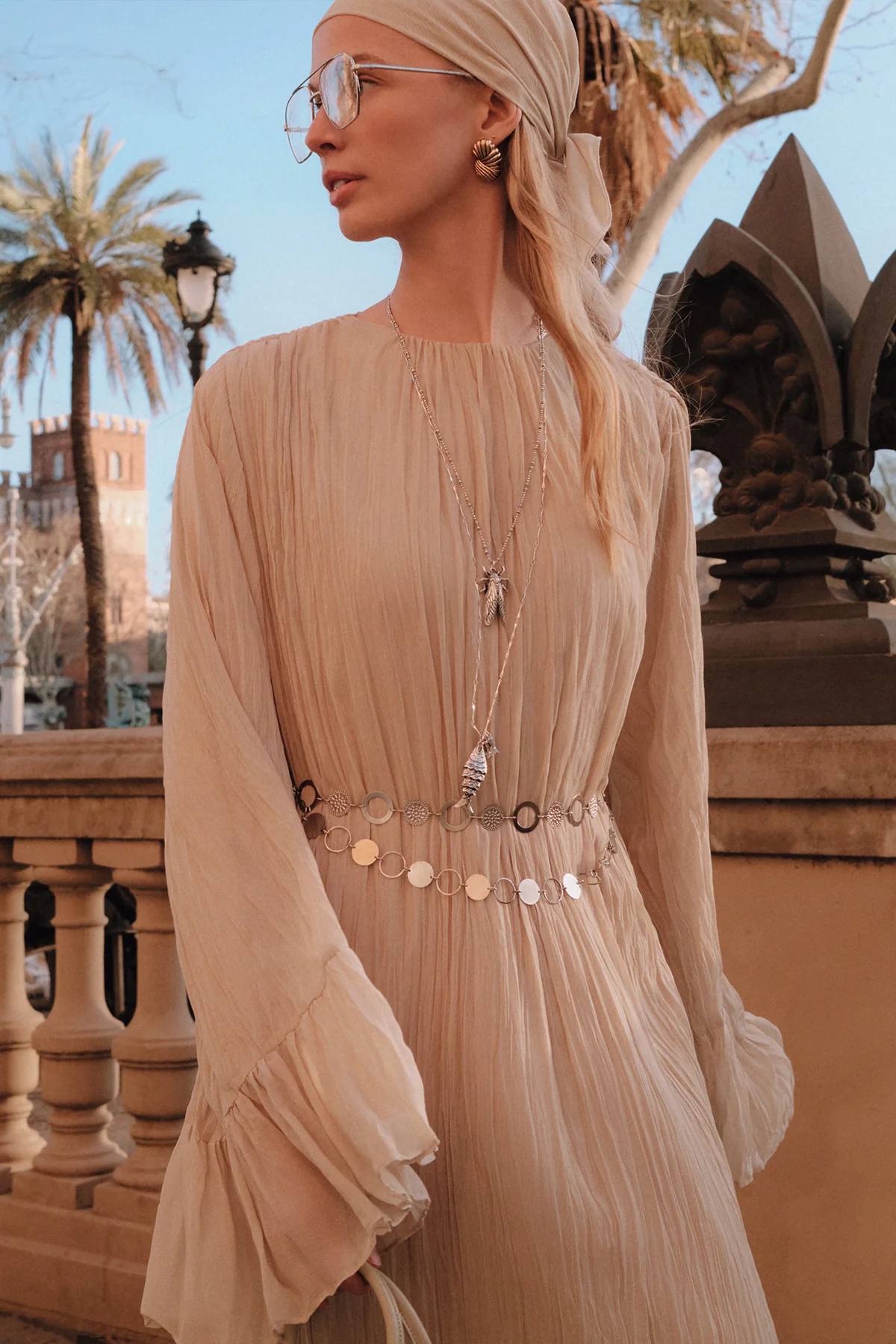 Crushed Pleated Tiered Maxi Dress Sage Green - Image 2