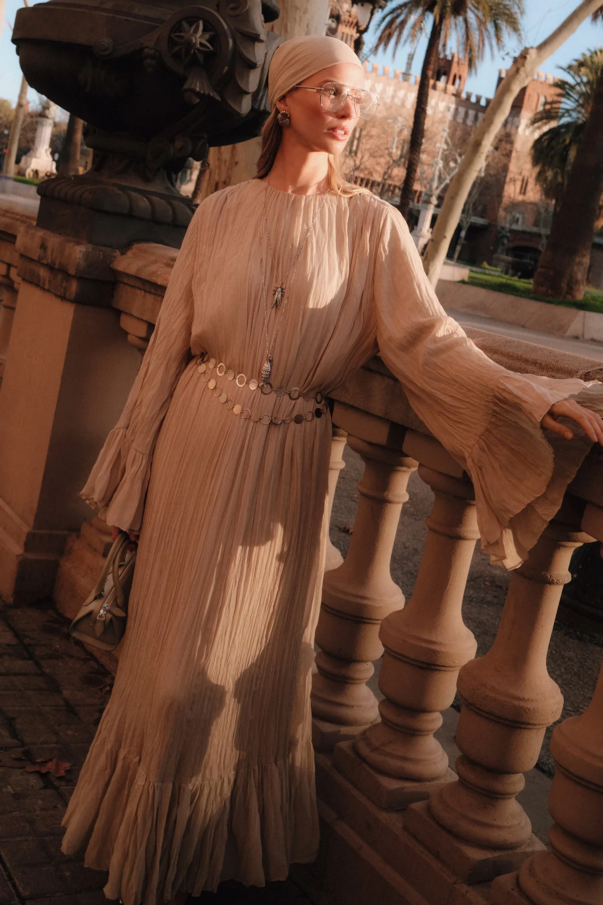 Crushed Pleated Tiered Maxi Dress Sage Green - Image 3