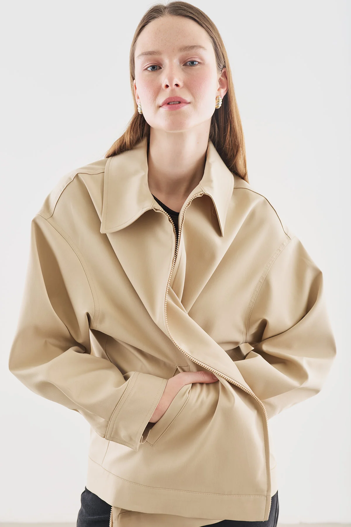 Cuff Detail Jacket Beige - Image 2