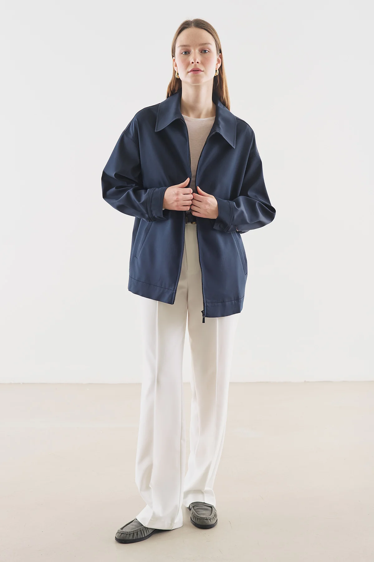 Cuff Detail Jacket Navy Blue