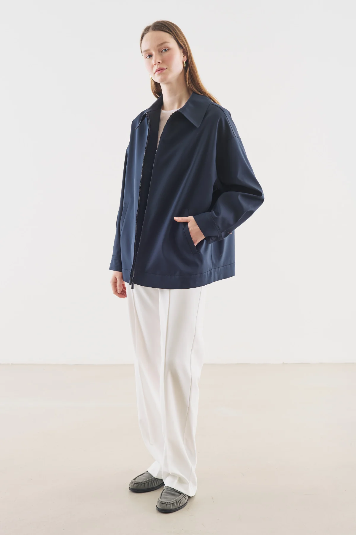 Cuff Detail Jacket Navy Blue - Image 3