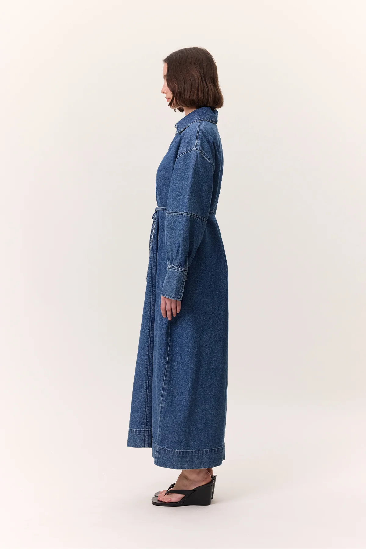 Cuffed Denim Dress Dark Blue - Image 5
