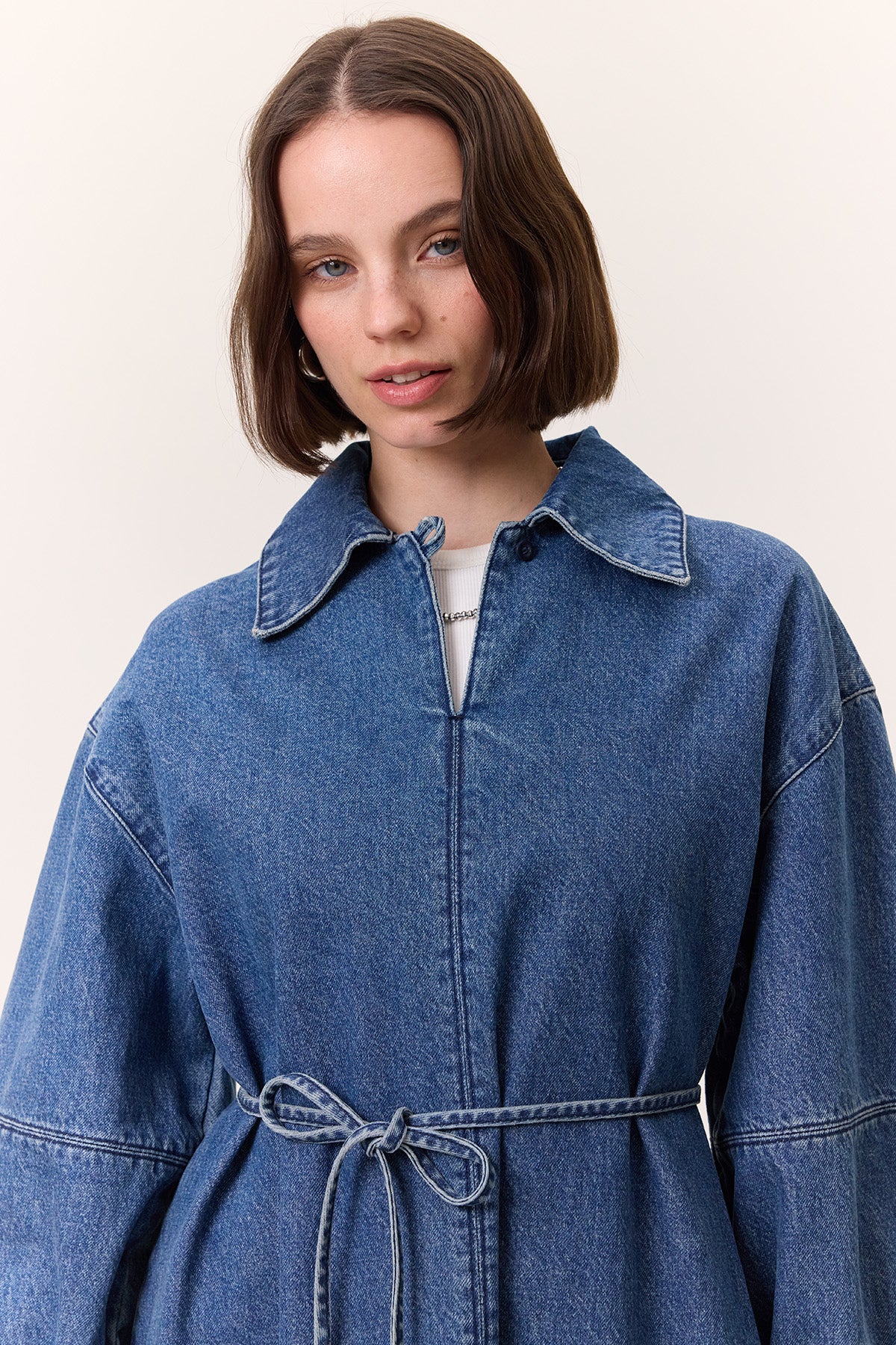 Cuffed Denim Dress Dark Blue - Image 8