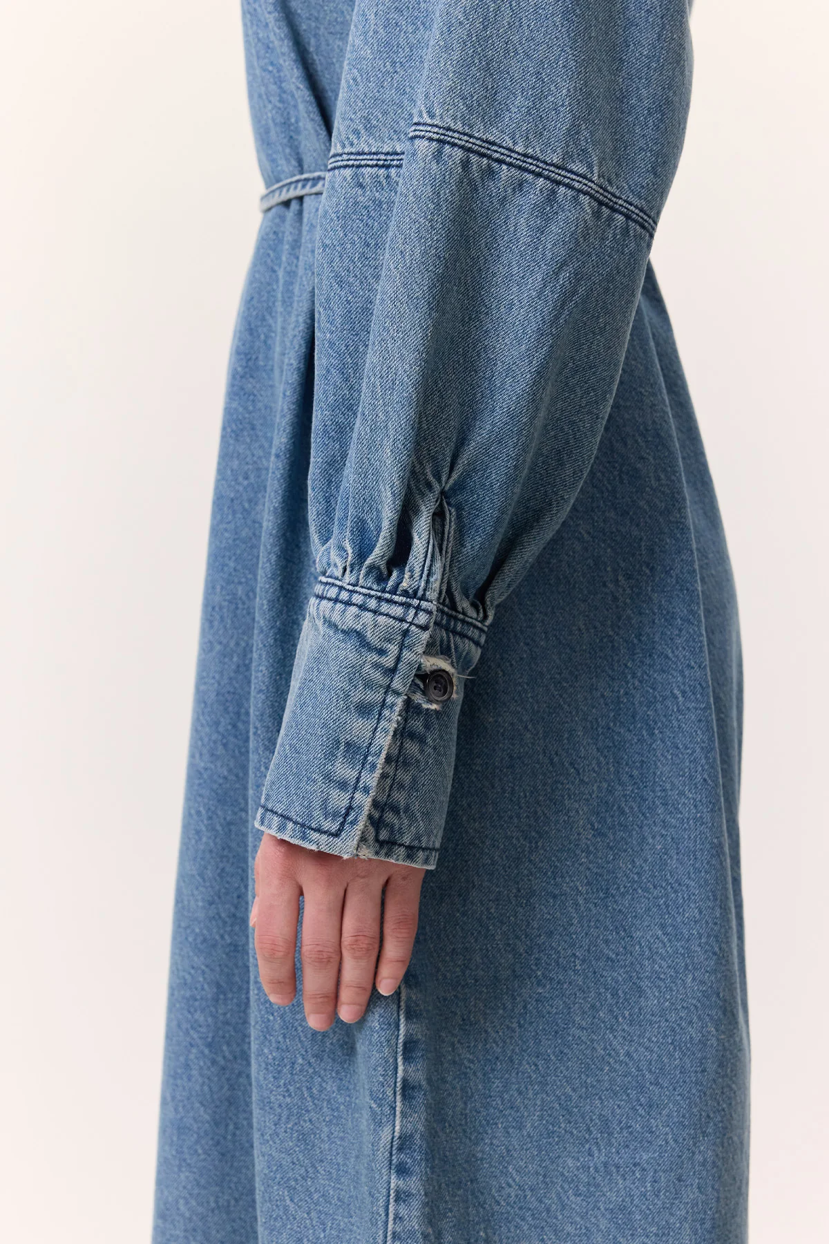 Cuffed Denim Dress Light Blue - Image 4