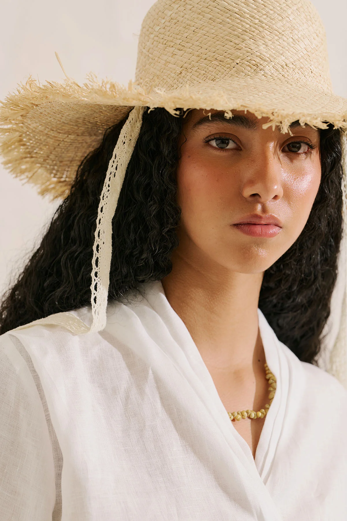 Lace Detail Straw Hat Beige - Image 3