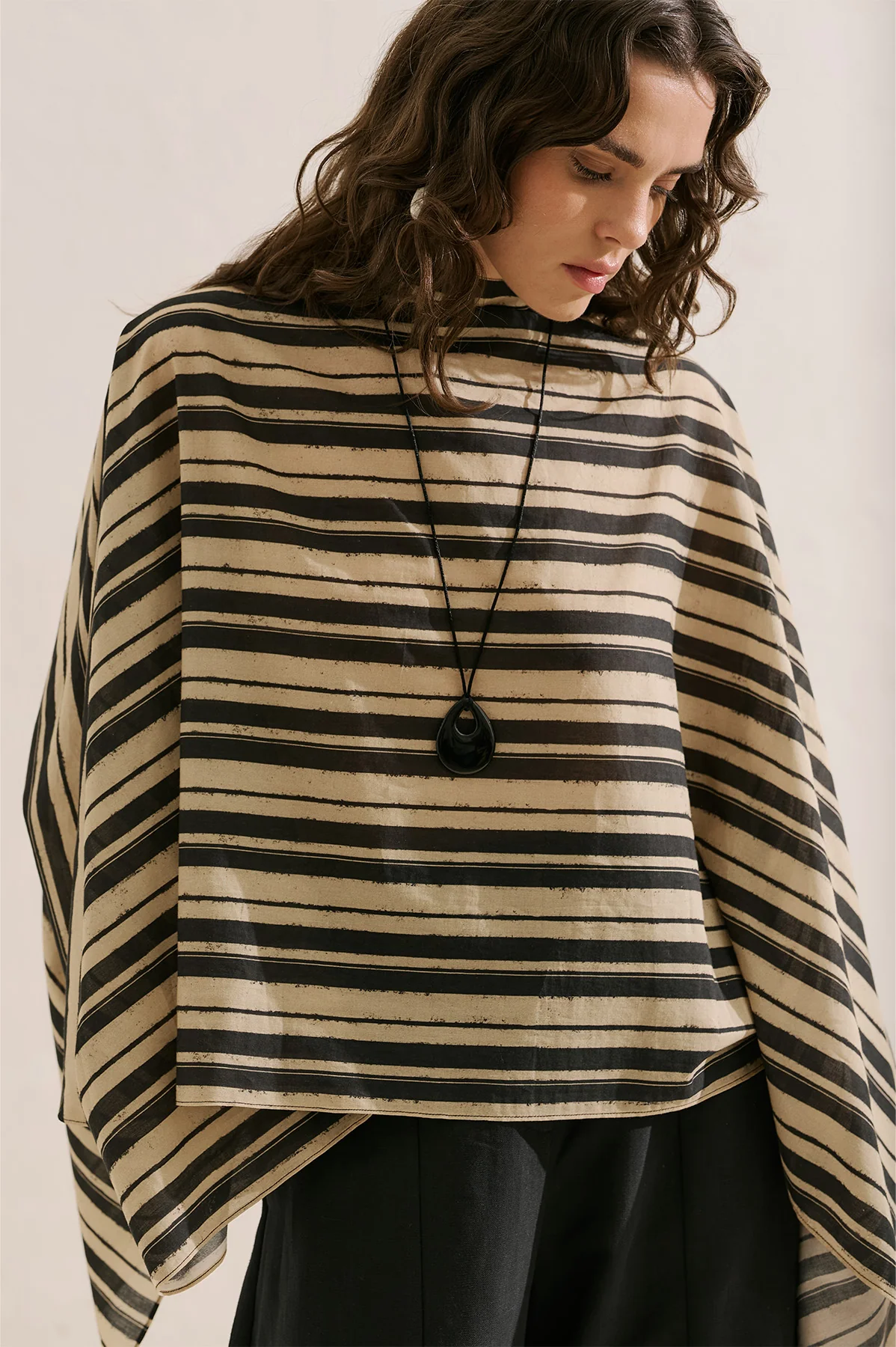 Patterned Cape Blouse Black Striped - Image 4