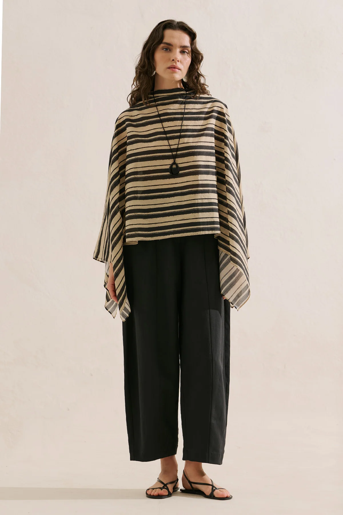 Patterned Cape Blouse Black Striped - Image 5