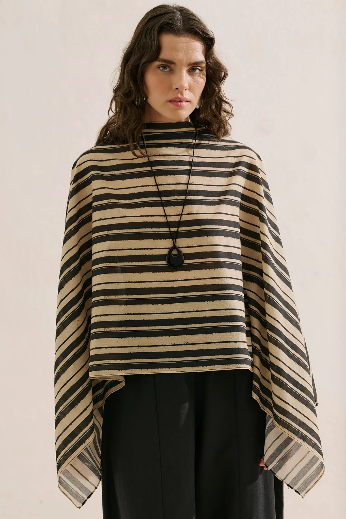 Patterned Cape Blouse Black Striped - Image 6