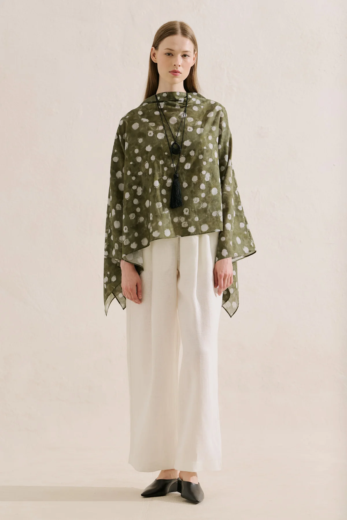 Patterned Cape Blouse Polka Dots Green - Image 3