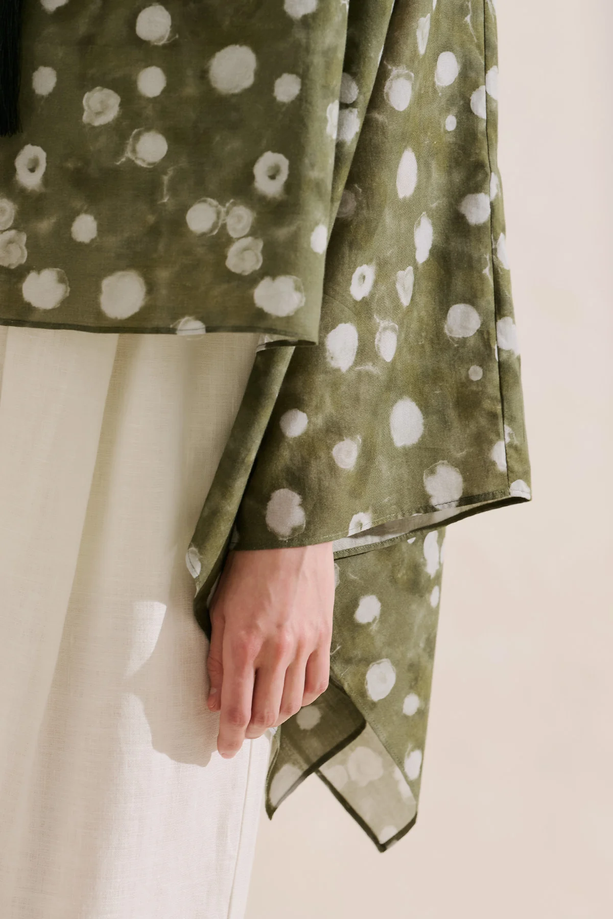Patterned Cape Blouse Polka Dots Green - Image 8