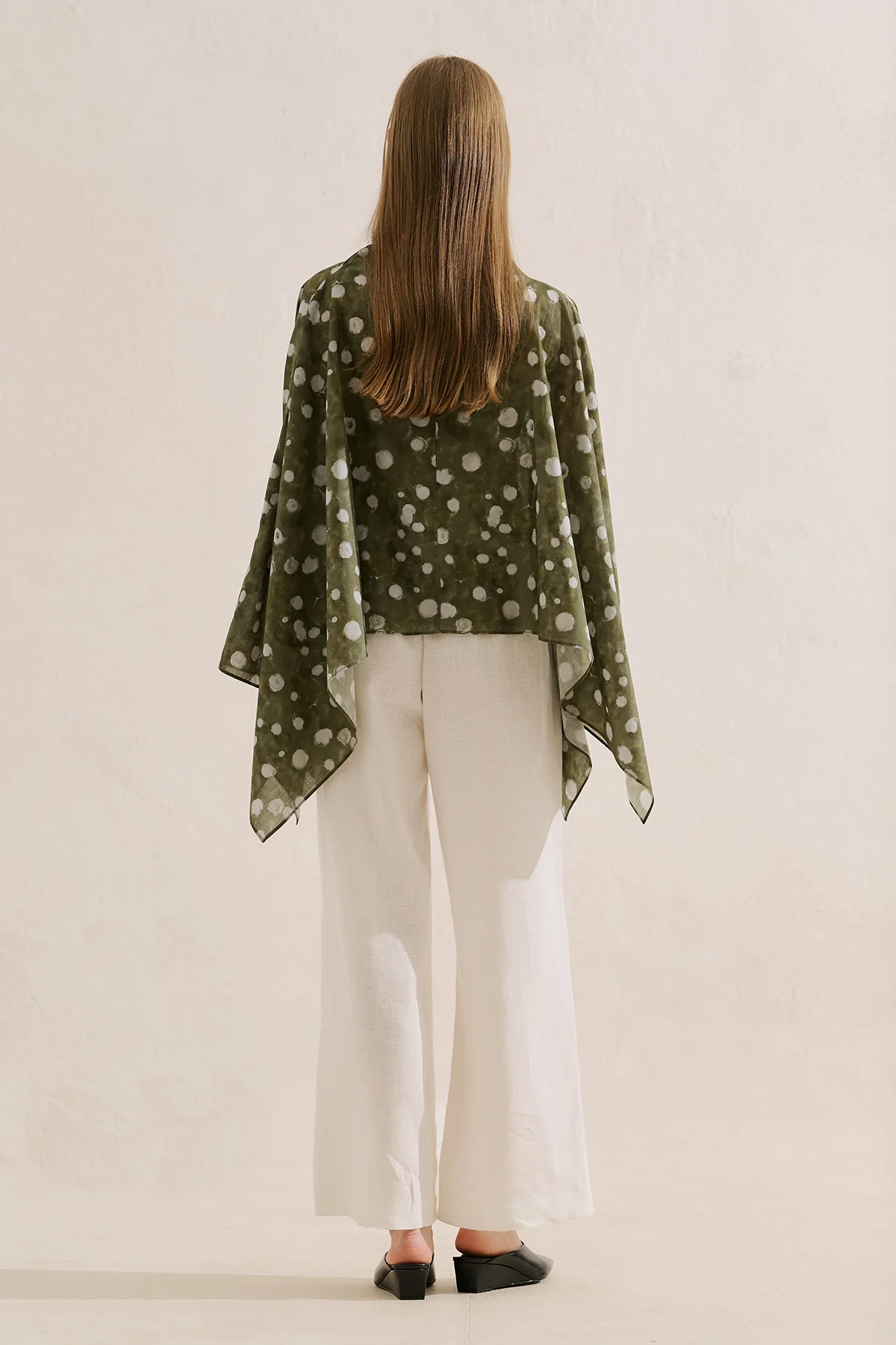 Patterned Cape Blouse Polka Dots Green - Image 9