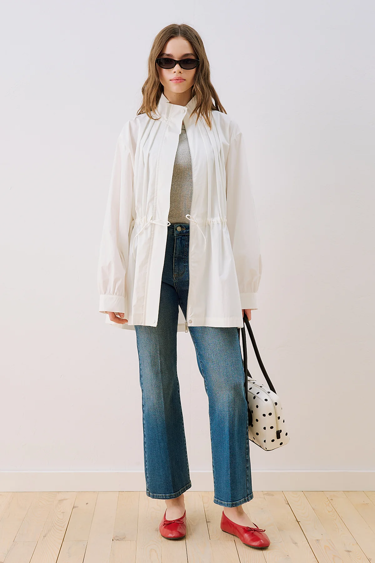 Dina Pleat Detail Jacket Ecru - Image 3
