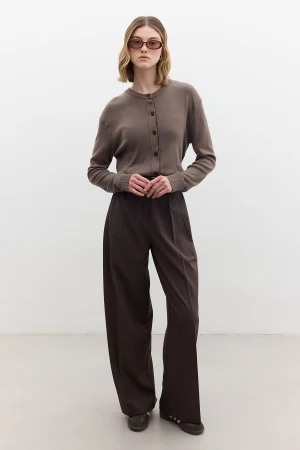 Dona Pleated Palazzo Trousers Dark Brown - Image 6