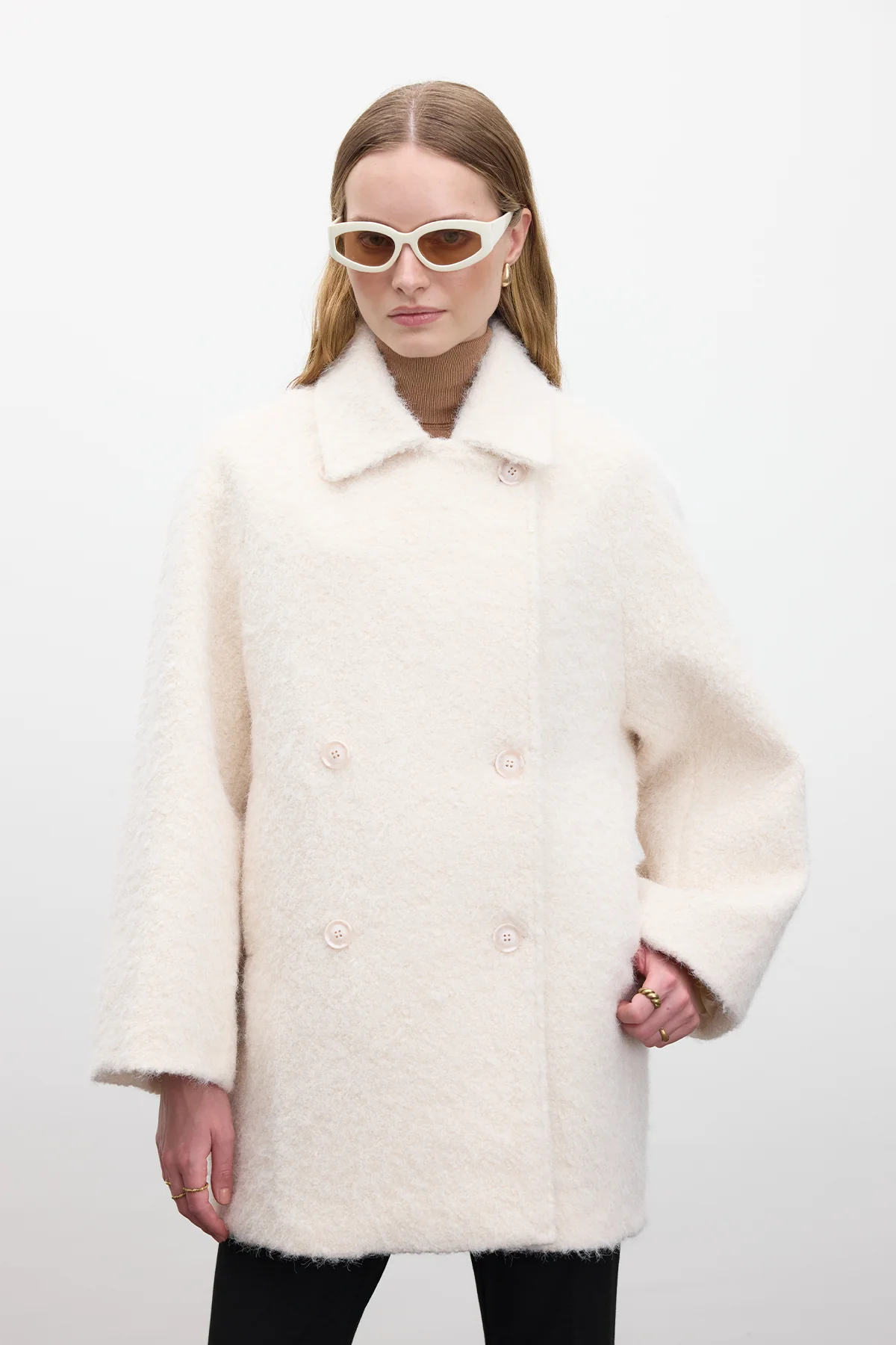 Double Breasted Cachet Coat Ecru - Image 3