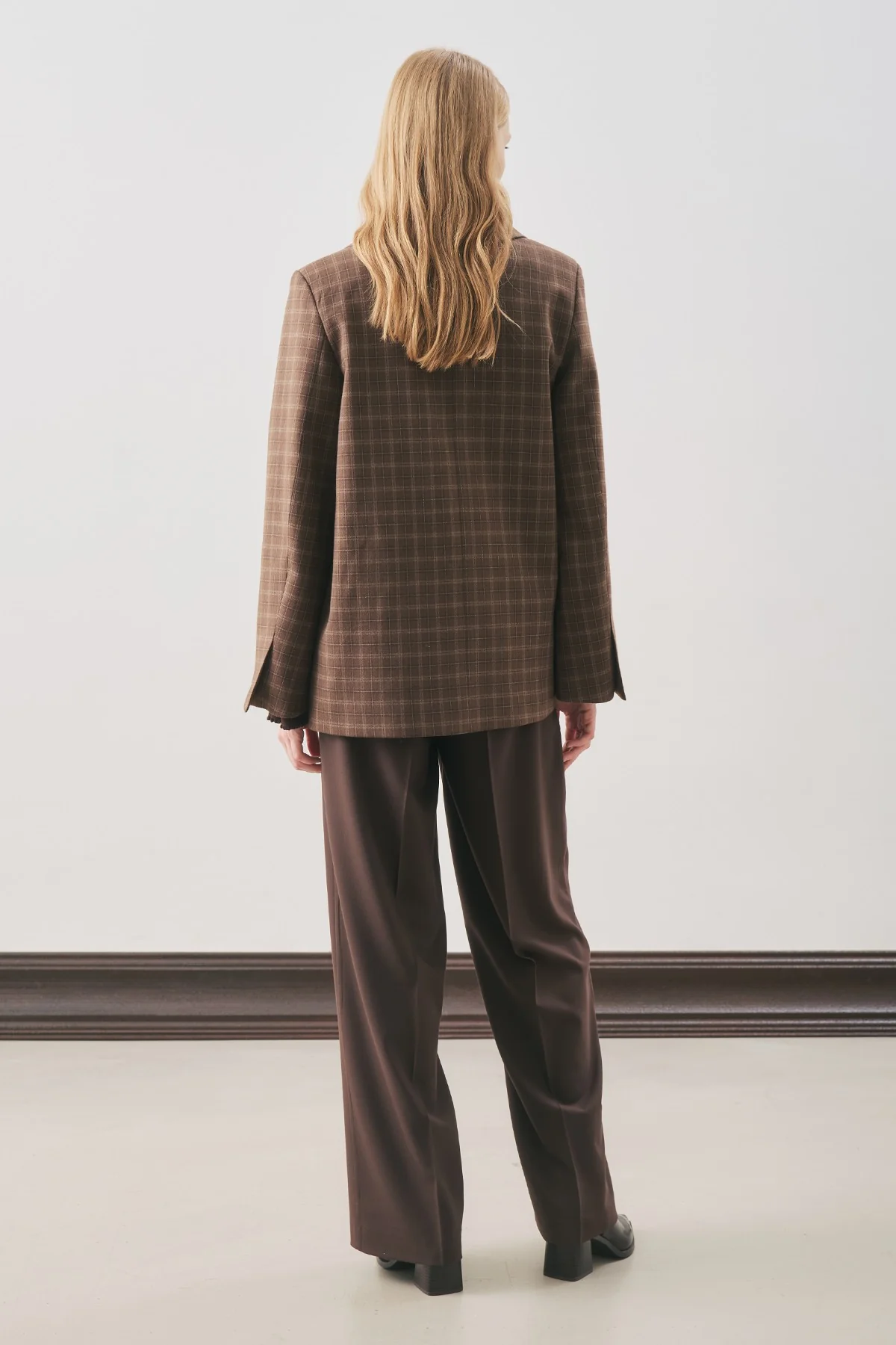 Double-Breasted Checked Blazer Brown - Image 7