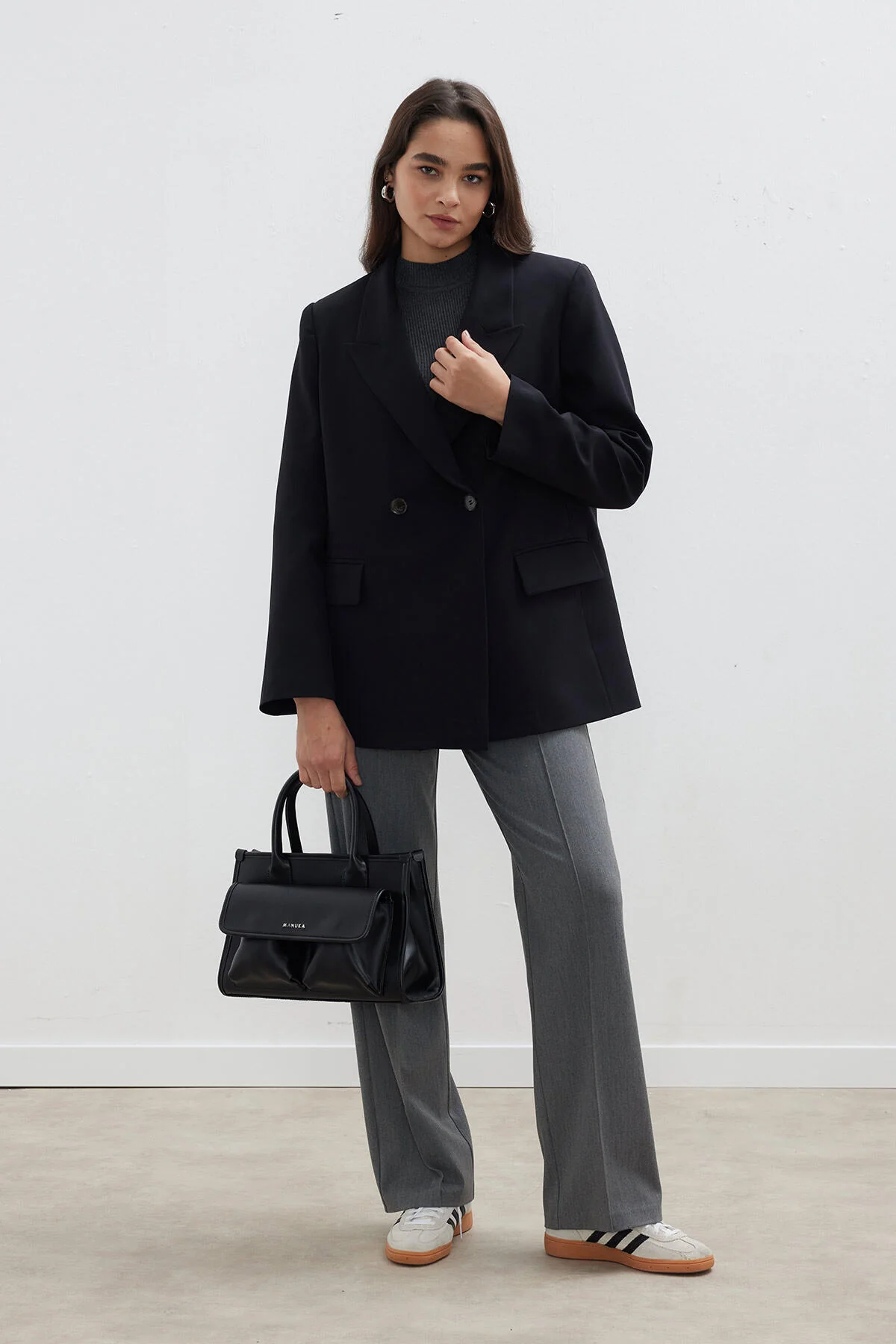 Double-Breasted Classic Blazer Jacket Black - Image 11
