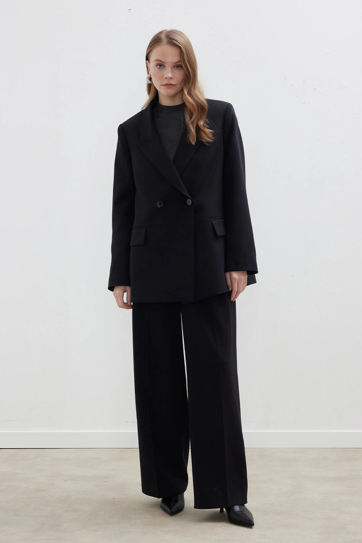 Double-Breasted Classic Blazer Jacket Black - Image 6