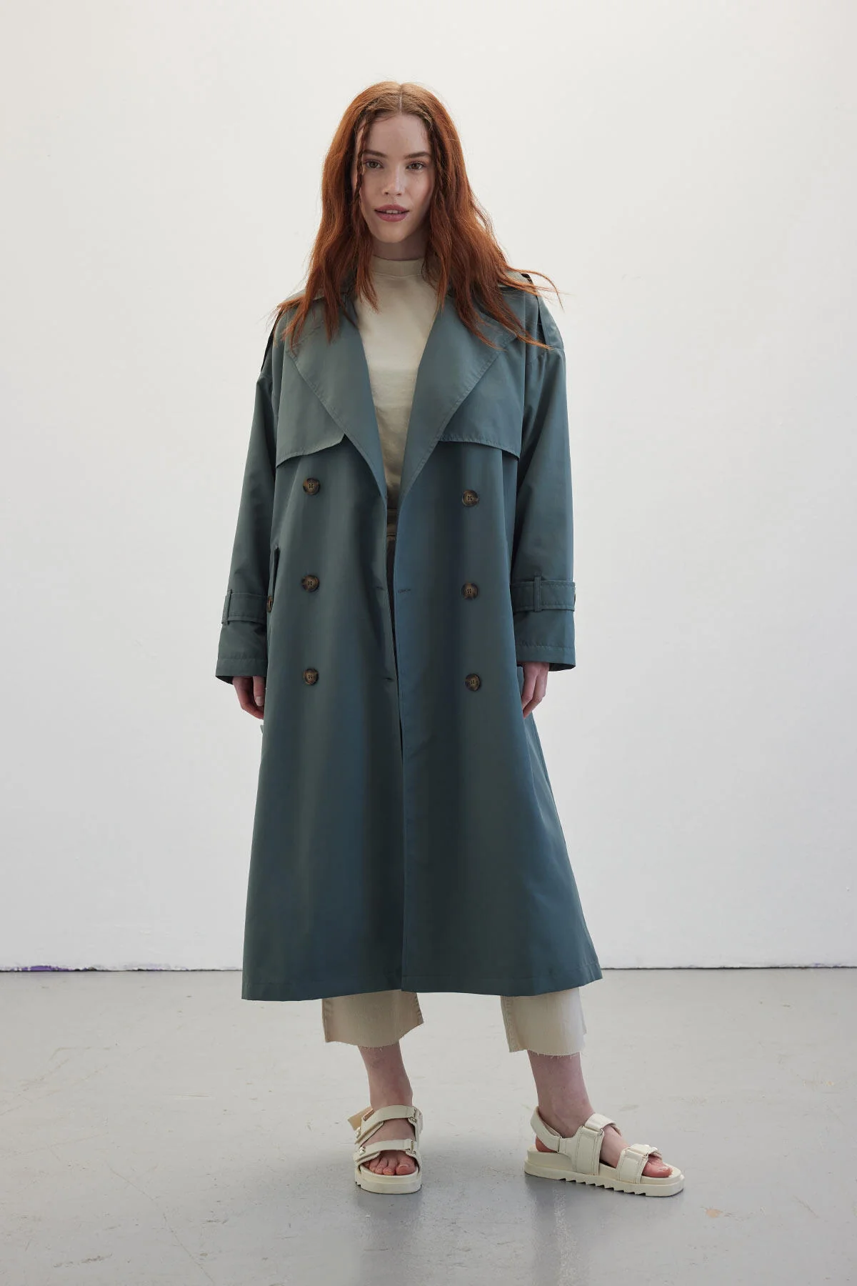 Double-Breasted Trench Coat With Buttons Cobalt - Image 3