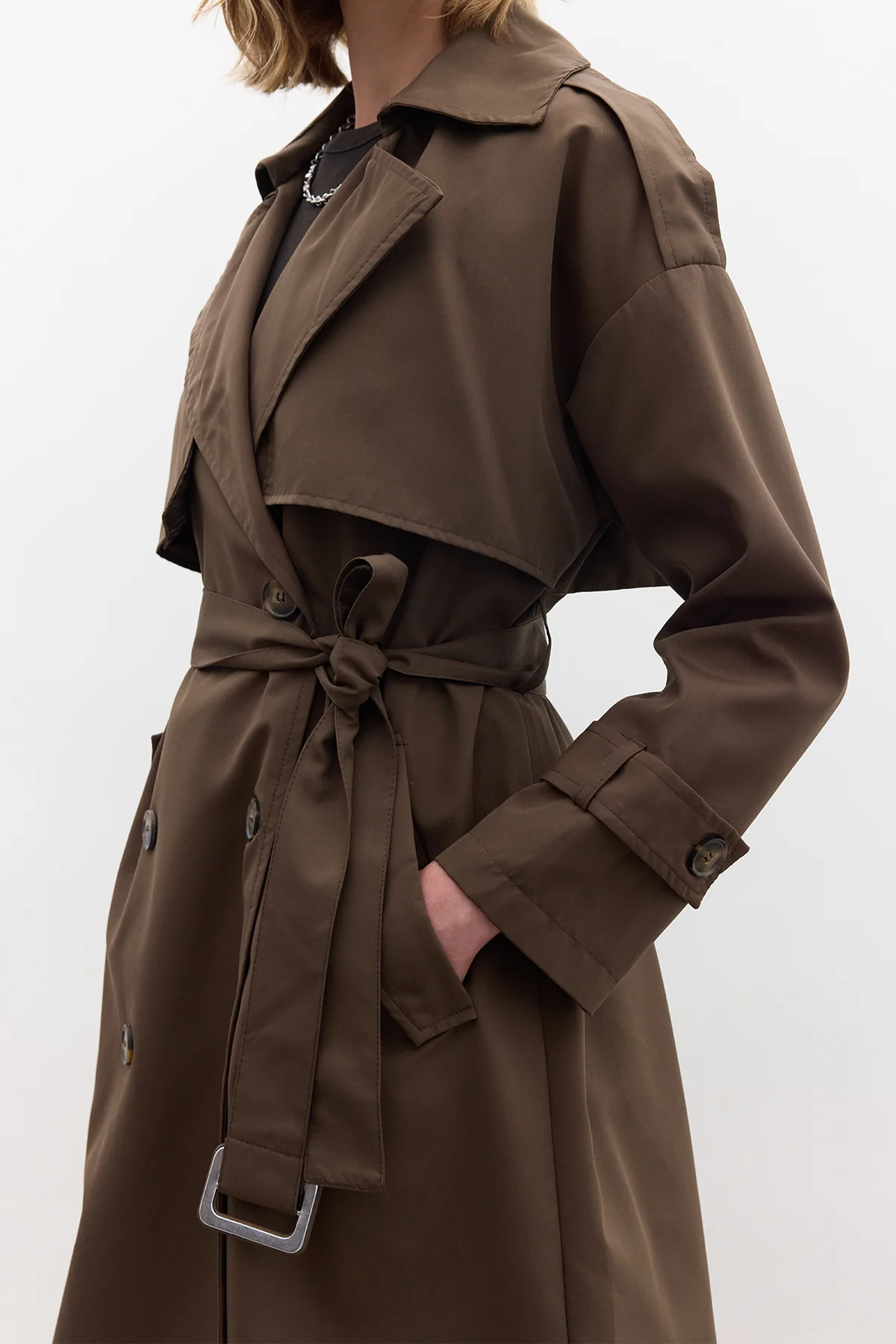 Double-Breasted Trench Coat With Buttons Dark Brown - Image 5