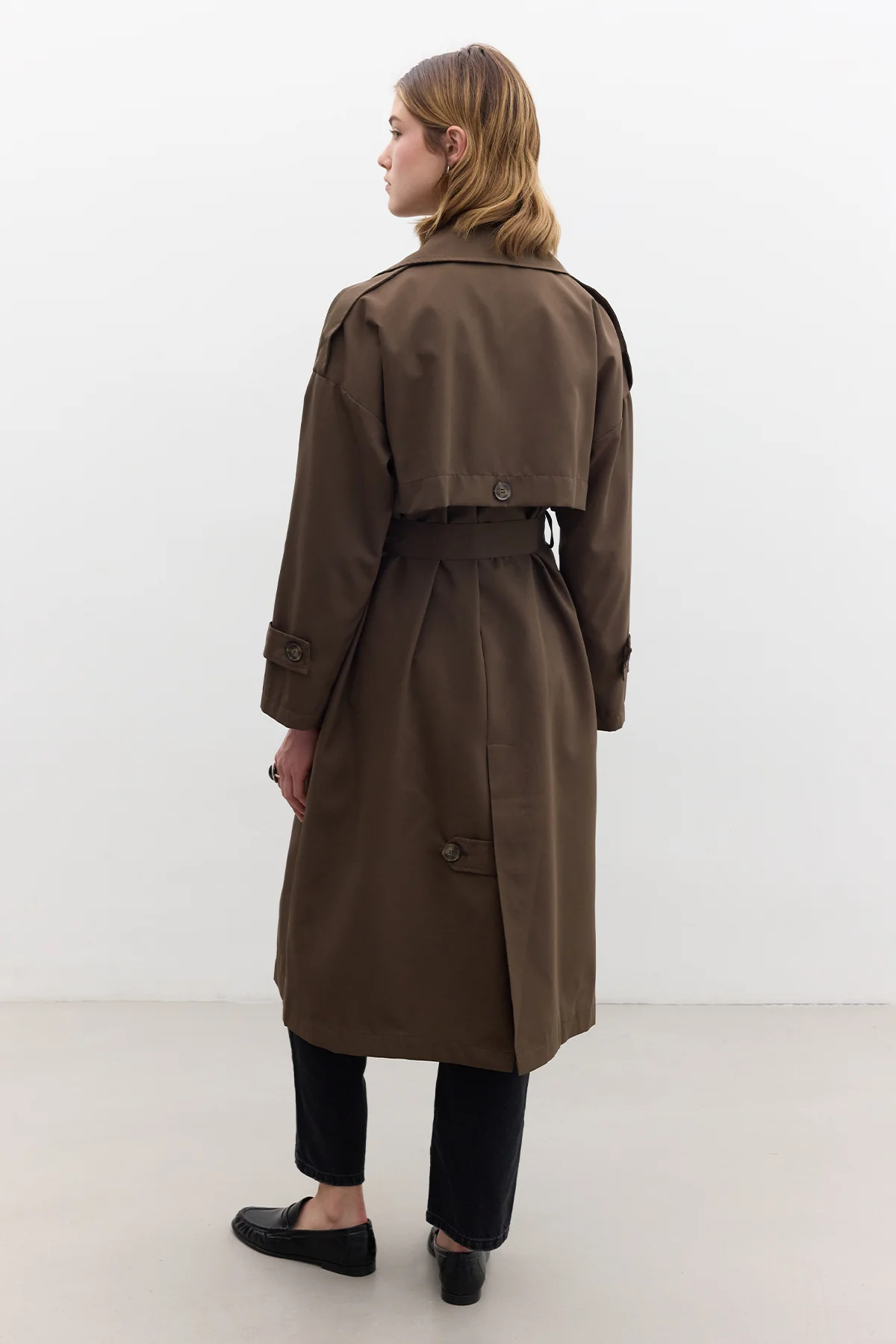 Double-Breasted Trench Coat With Buttons Dark Brown - Image 8