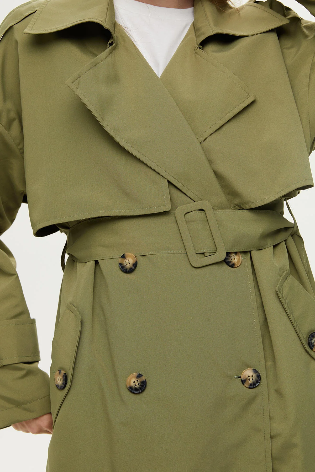 Double-Breasted Trench Coat With Buttons Khaki - Image 11