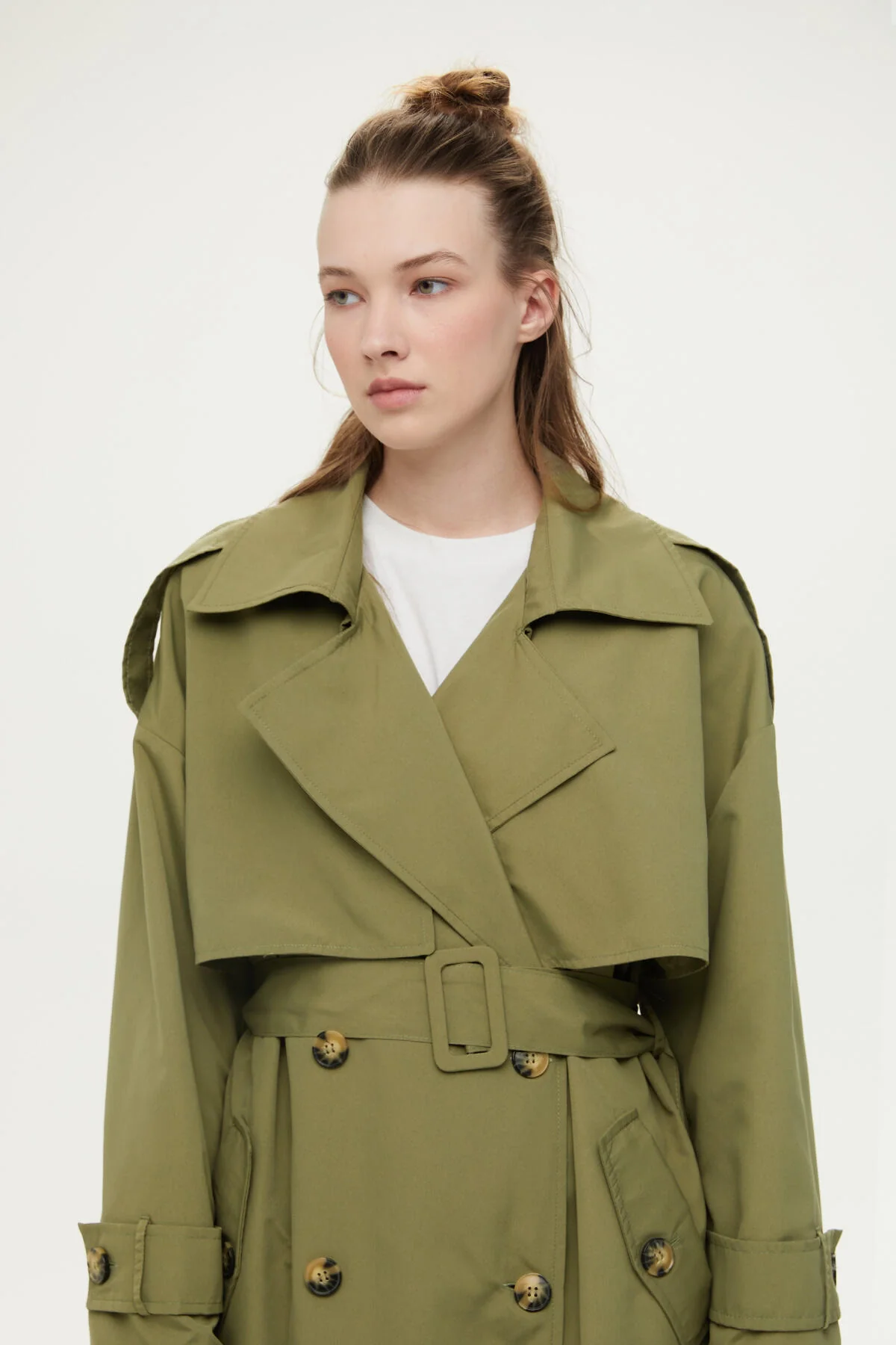Double-Breasted Trench Coat With Buttons Khaki - Image 6