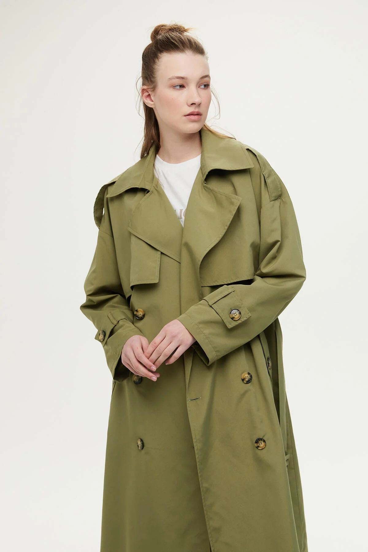 Double-Breasted Trench Coat With Buttons Khaki - Image 9
