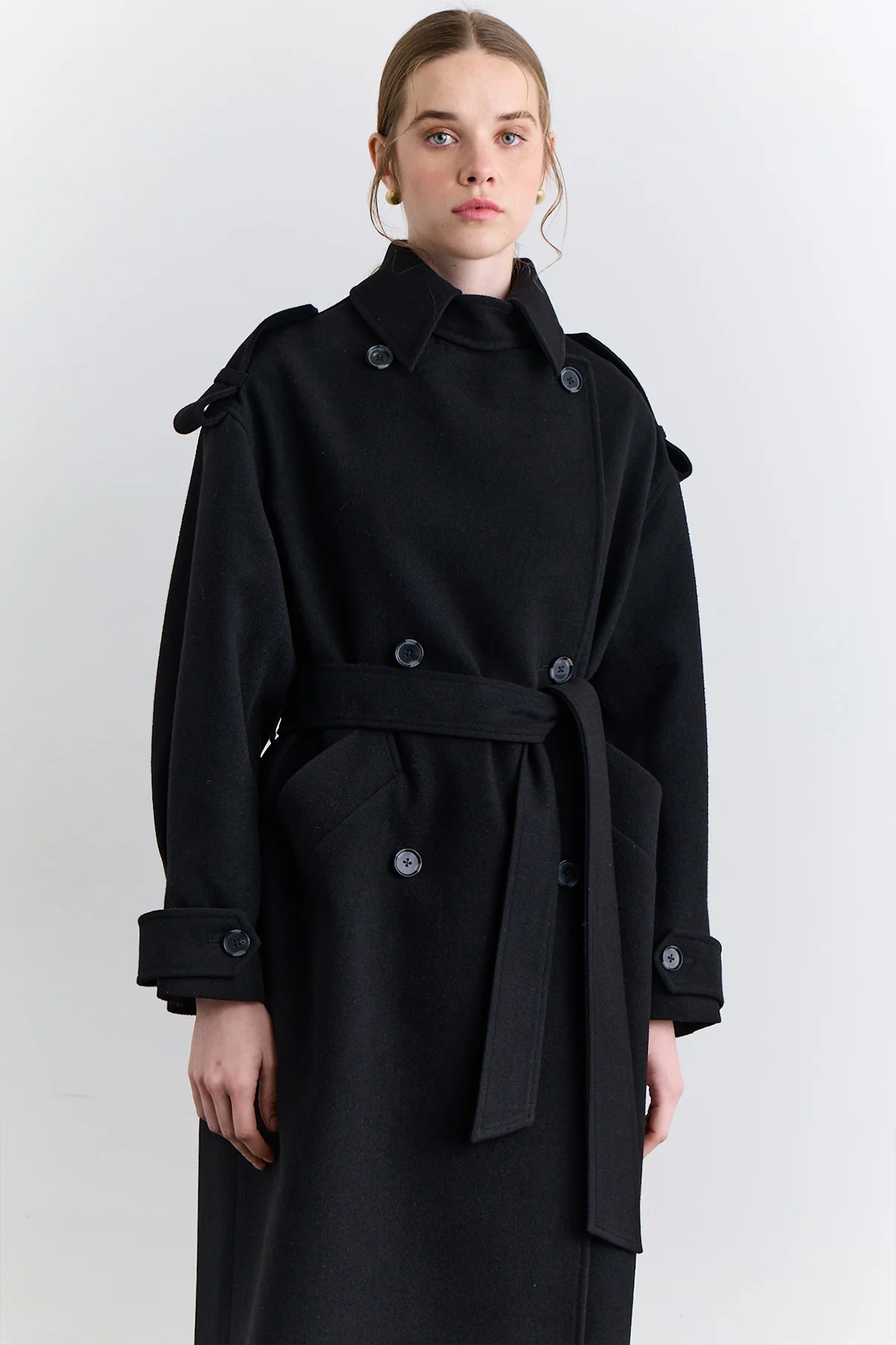 Double Breasted Wide Collar Coat Black - Image 3