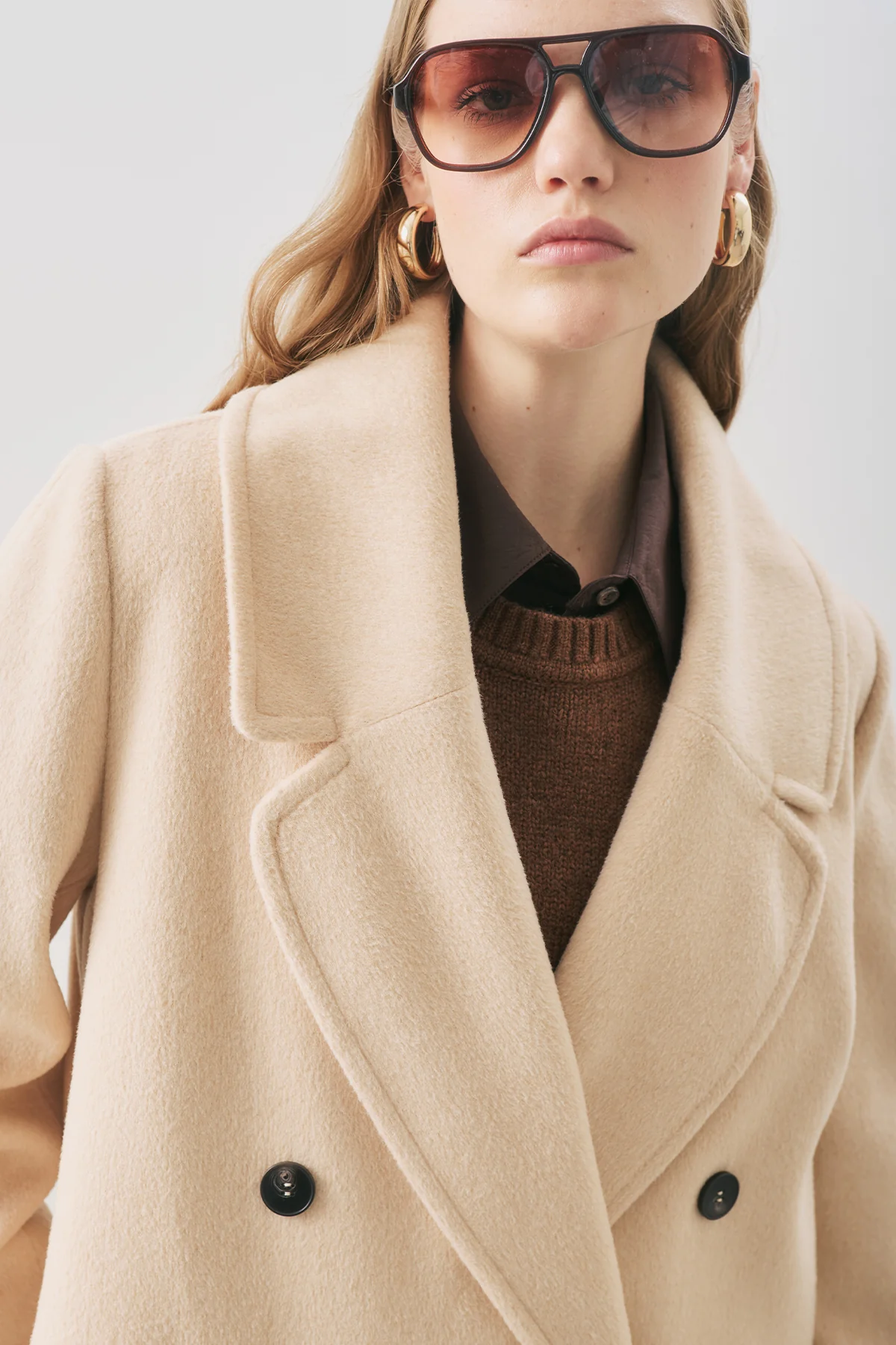 Double-Breasted Wool Coat Beige - Image 5