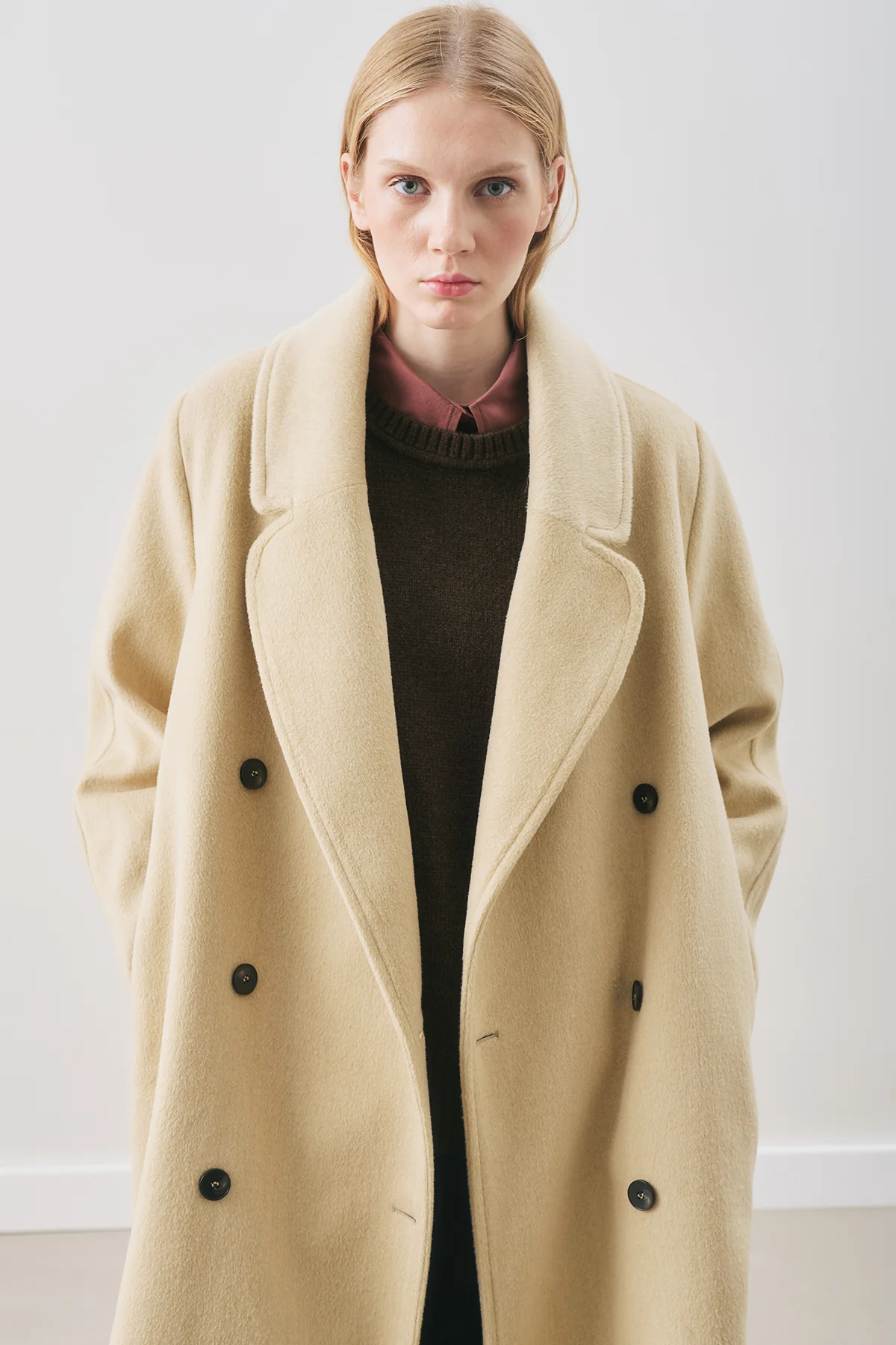 Double-Breasted Wool Coat Sage Green - Image 4