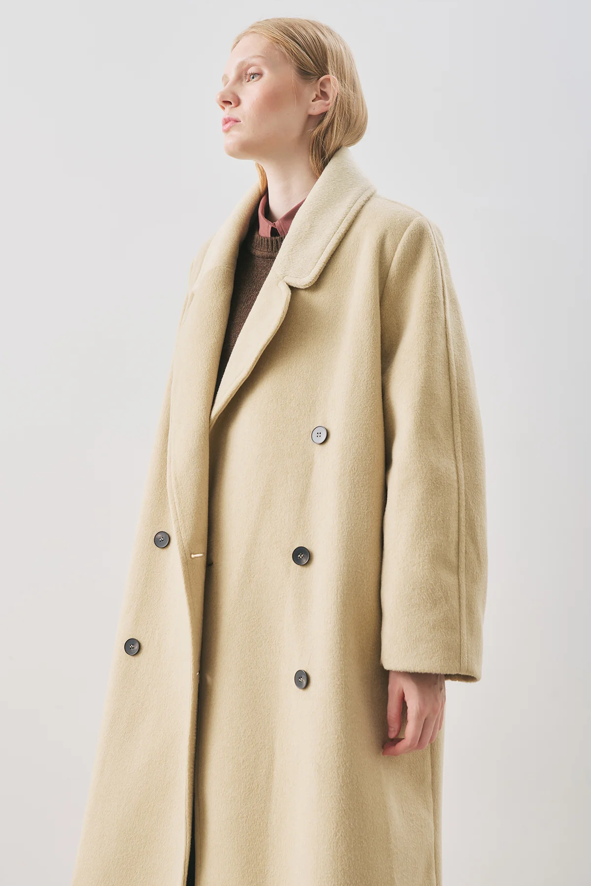 Double-Breasted Wool Coat Sage Green - Image 6