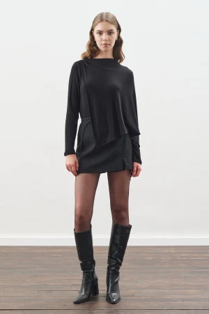 Drape Blouse With Scarf Detail Black - Image 3