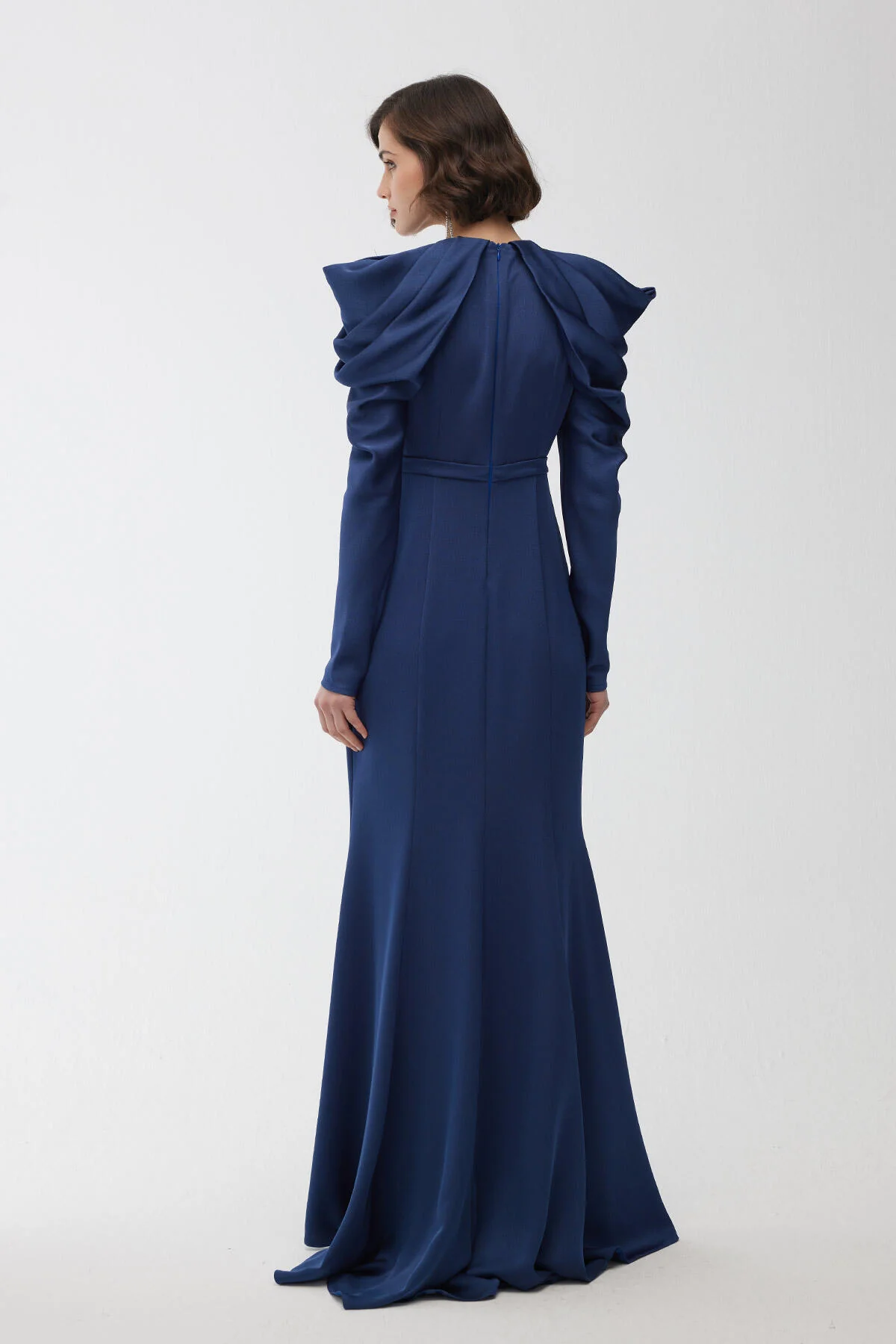 Drape Shoulder Evening Dress Night Blue - Image 6