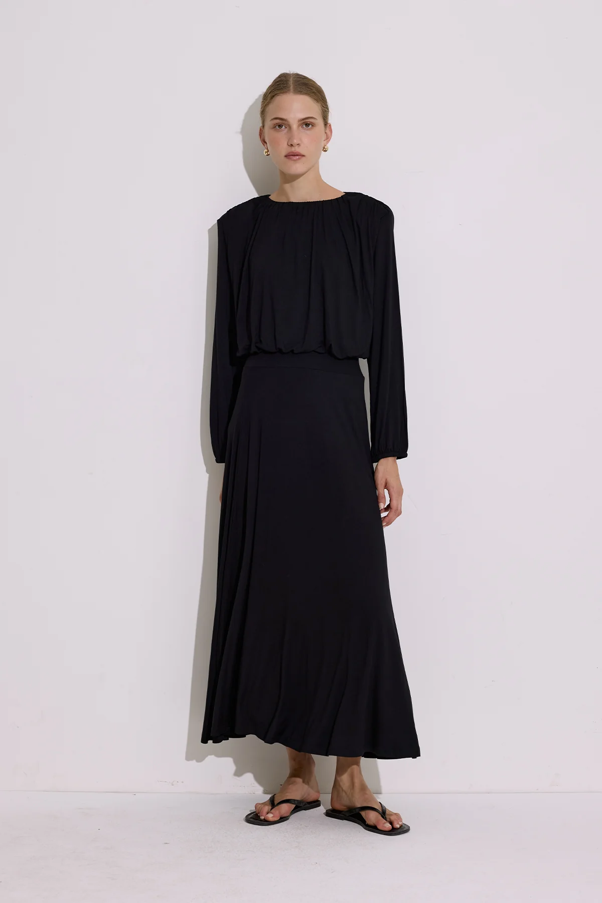 Draped Balloon Blouse Black - Image 2