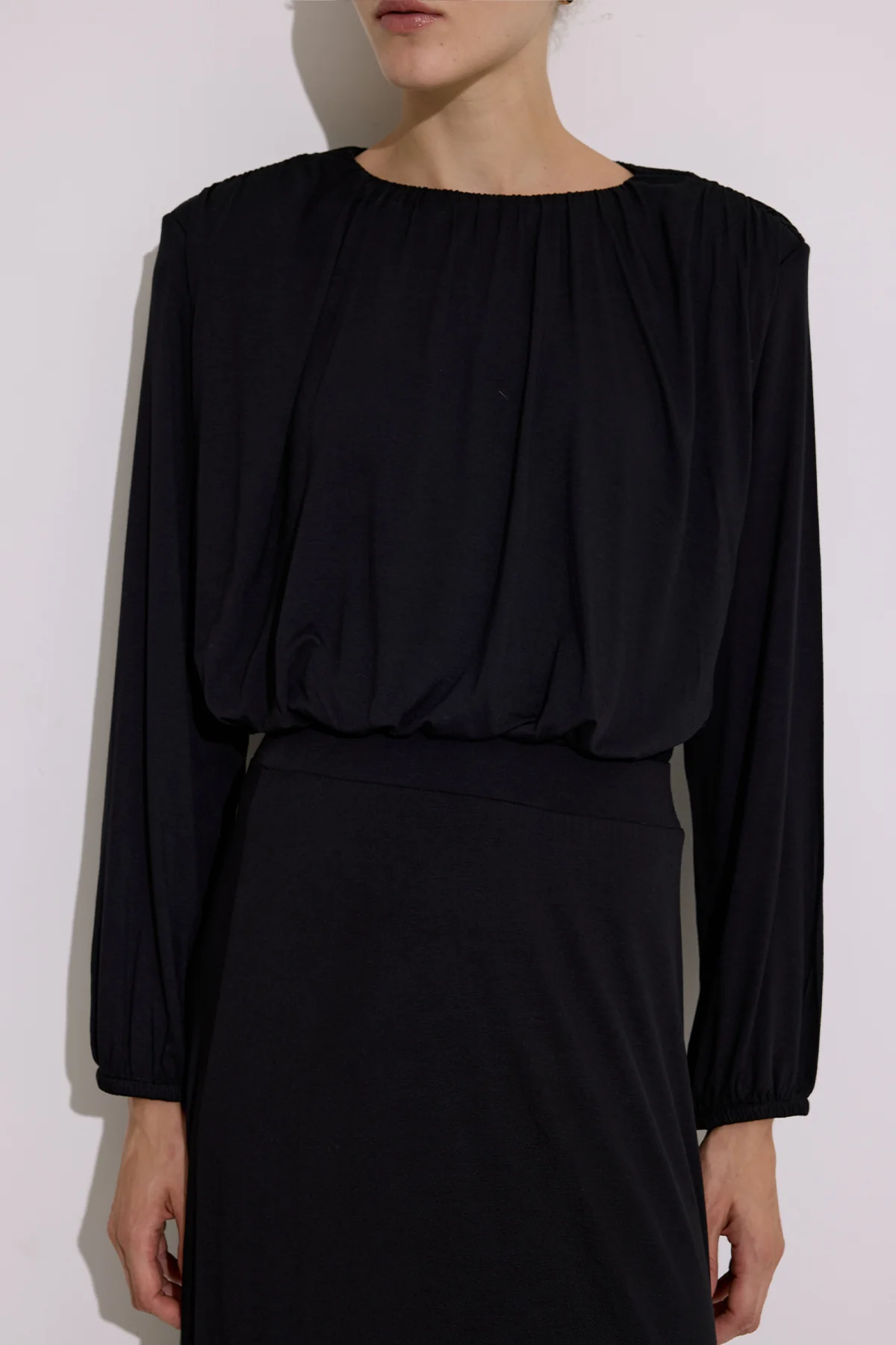 Draped Balloon Blouse Black - Image 5