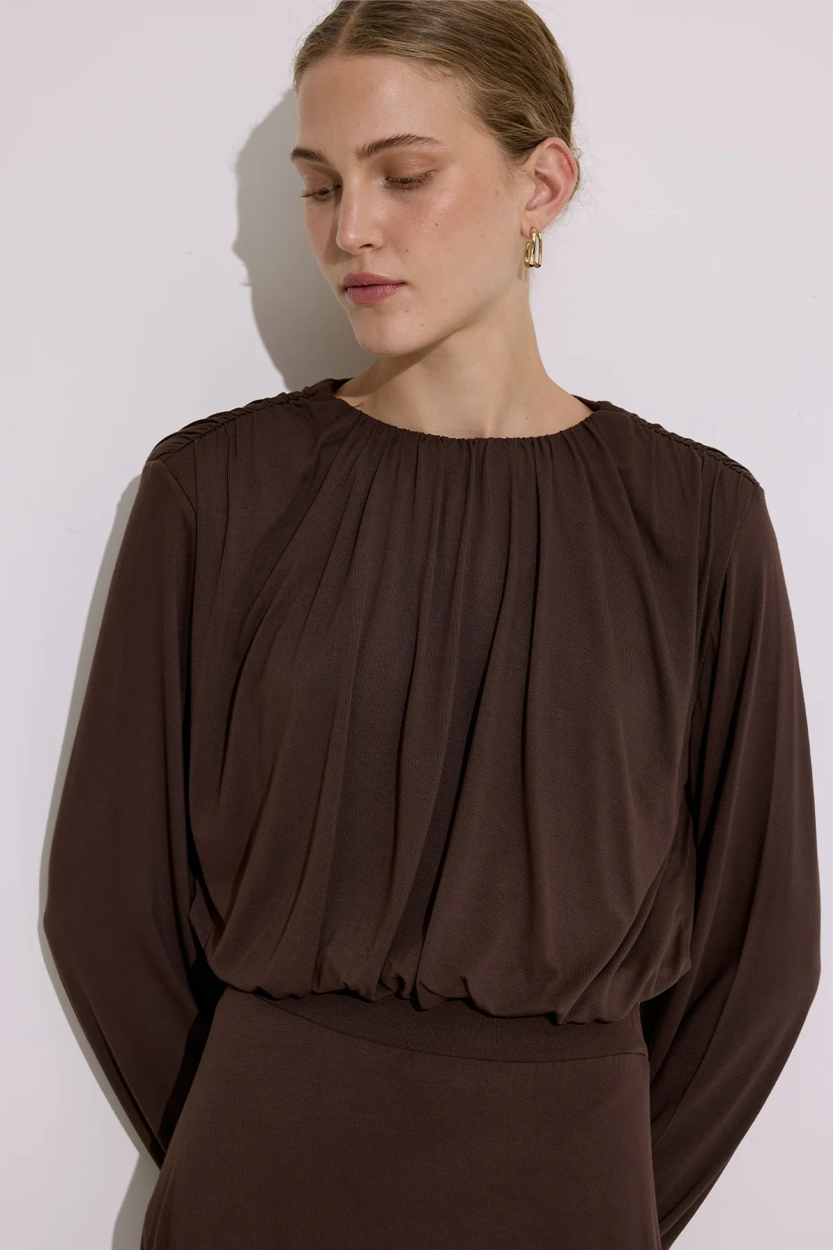 Draped Balloon Blouse Brown - Image 2