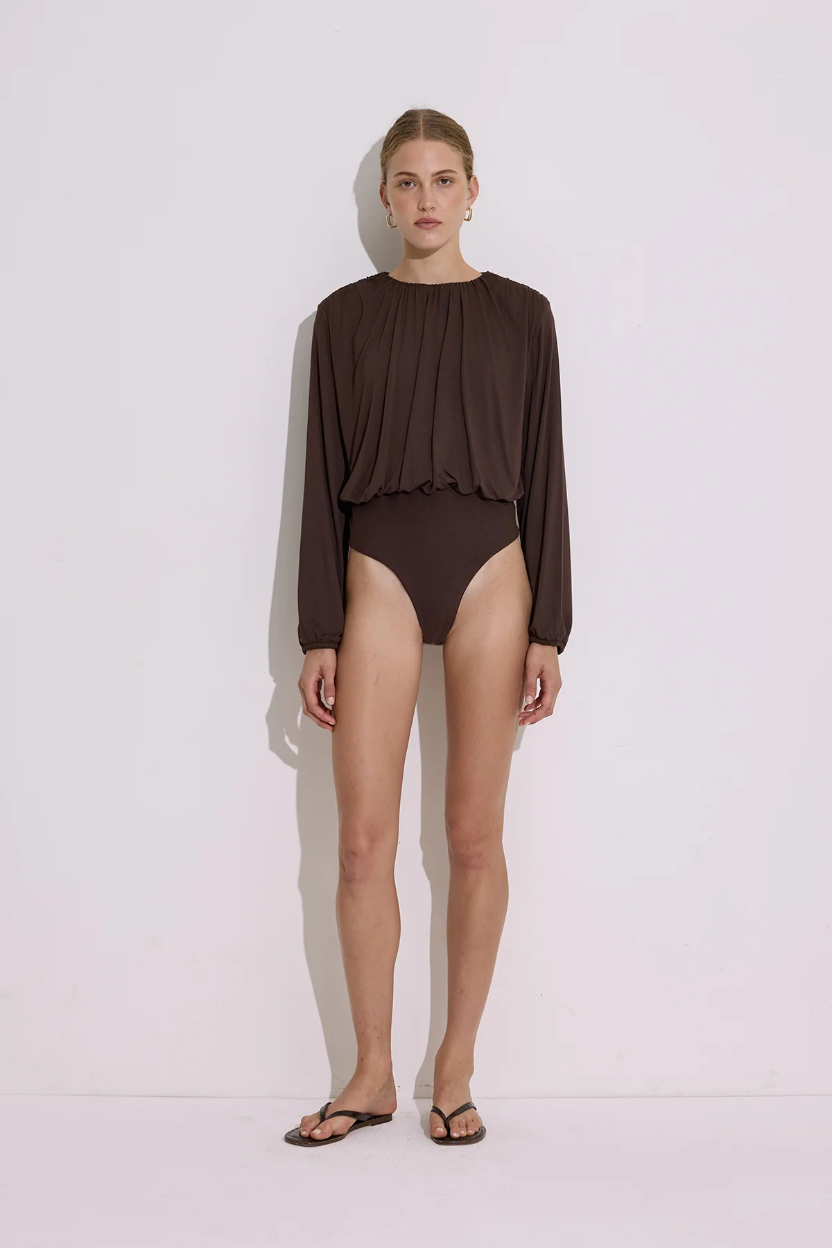 Draped Balloon Blouse Brown - Image 5