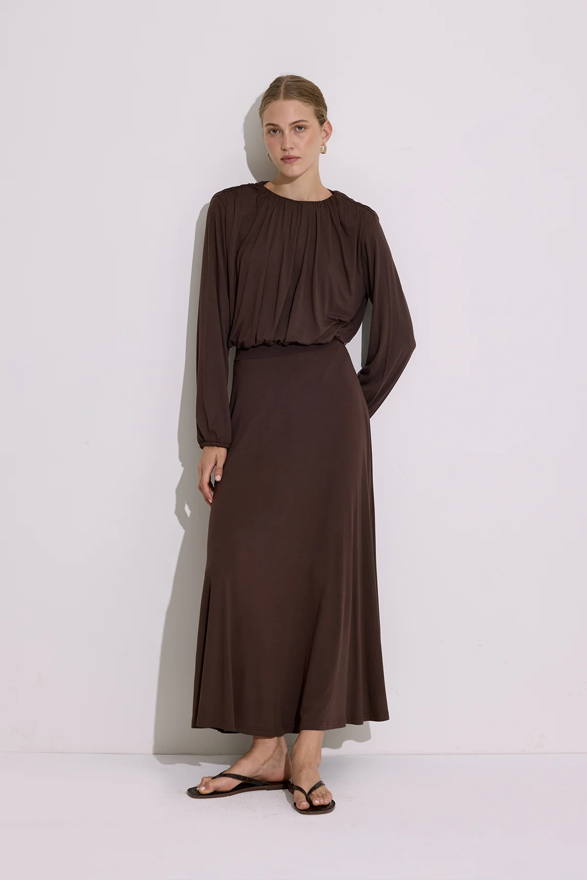 Draped Balloon Blouse Brown - Image 6