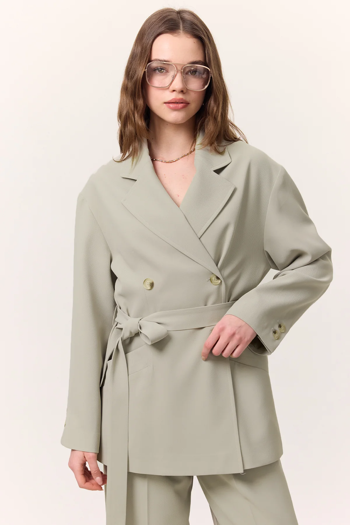 Draped Belted Jacket Soft Green - Image 4