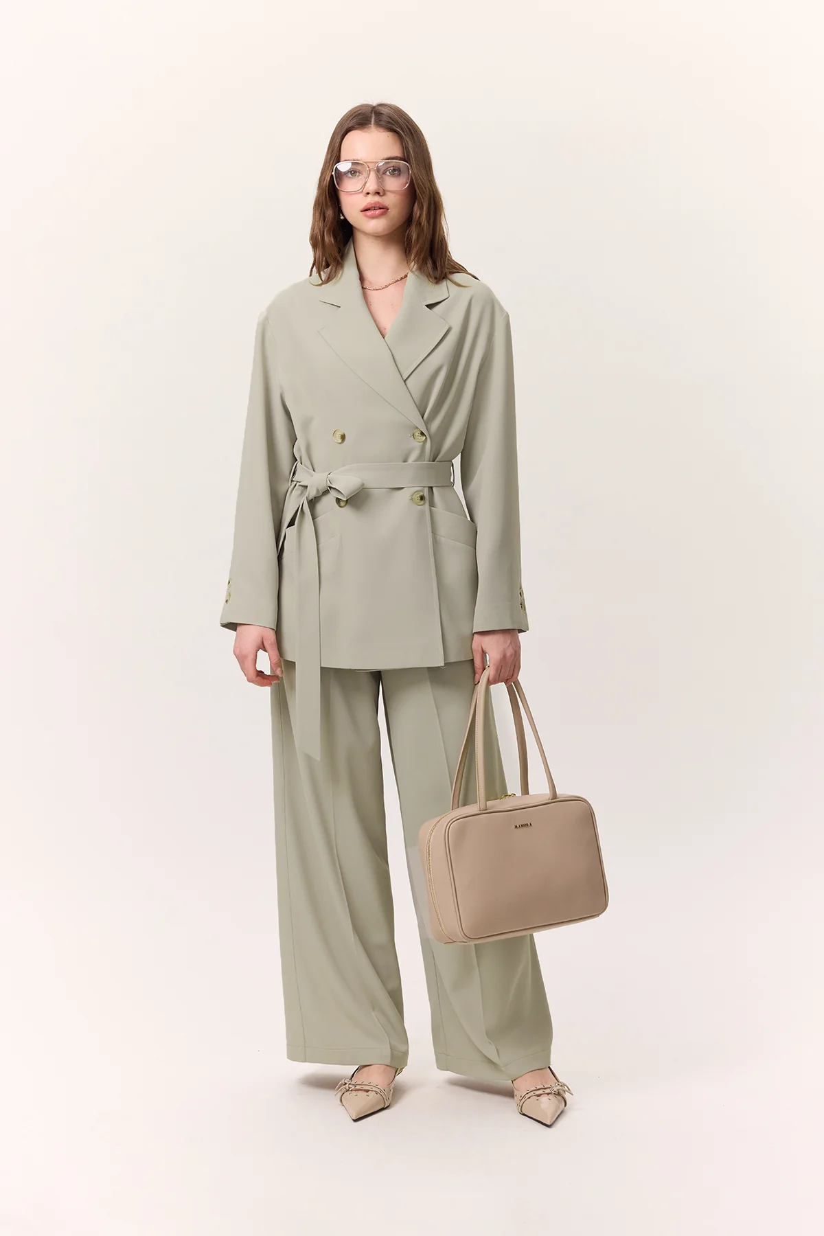 Draped Belted Jacket Soft Green - Image 5