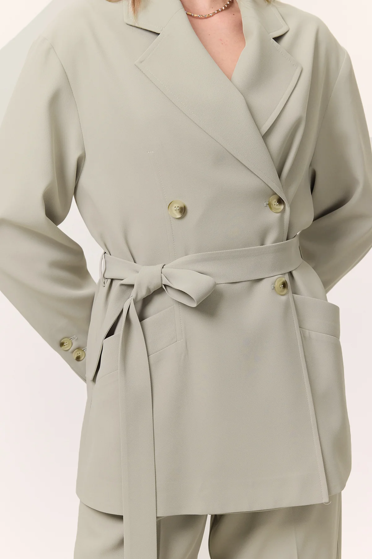 Draped Belted Jacket Soft Green - Image 6