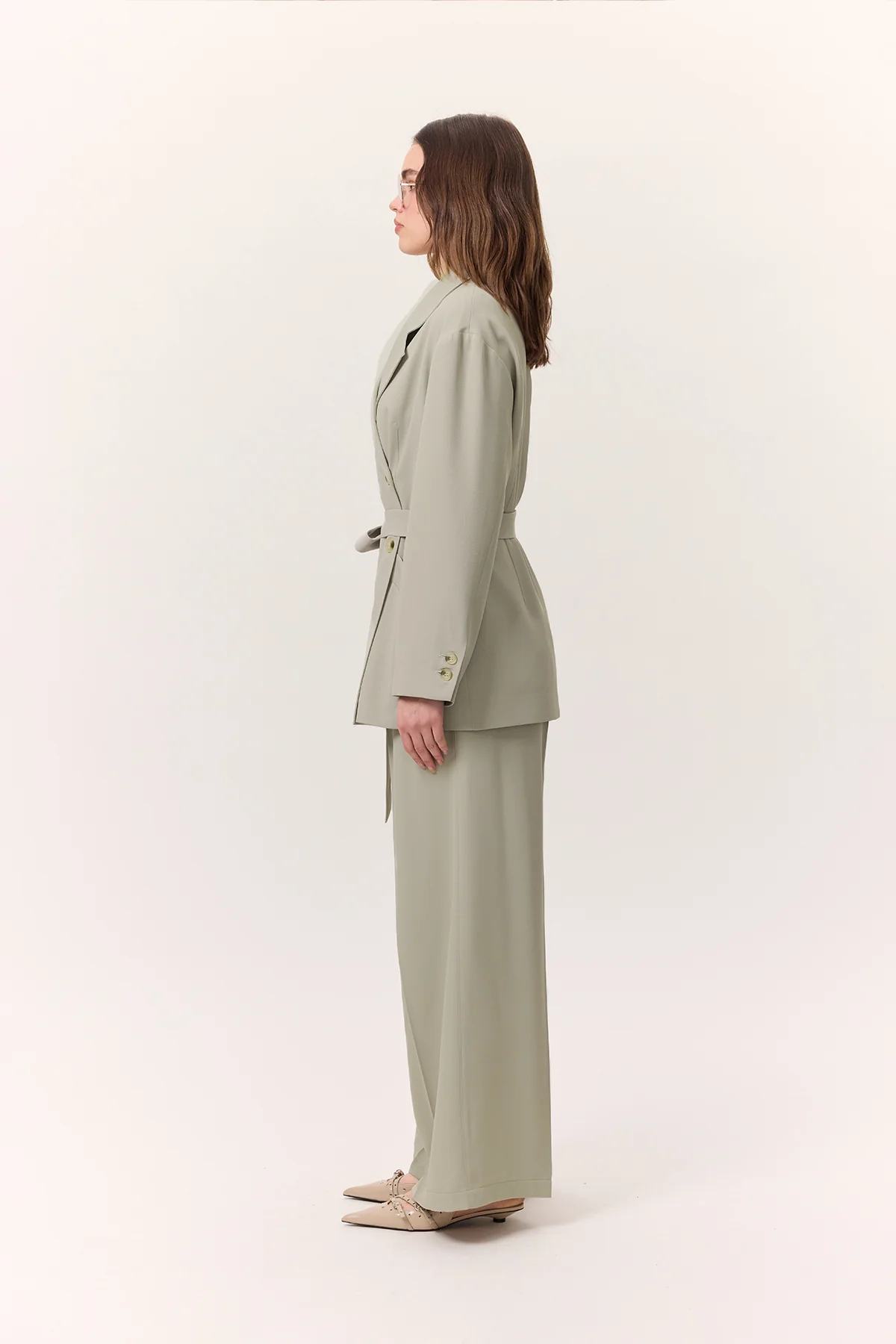 Draped Belted Jacket Soft Green - Image 7